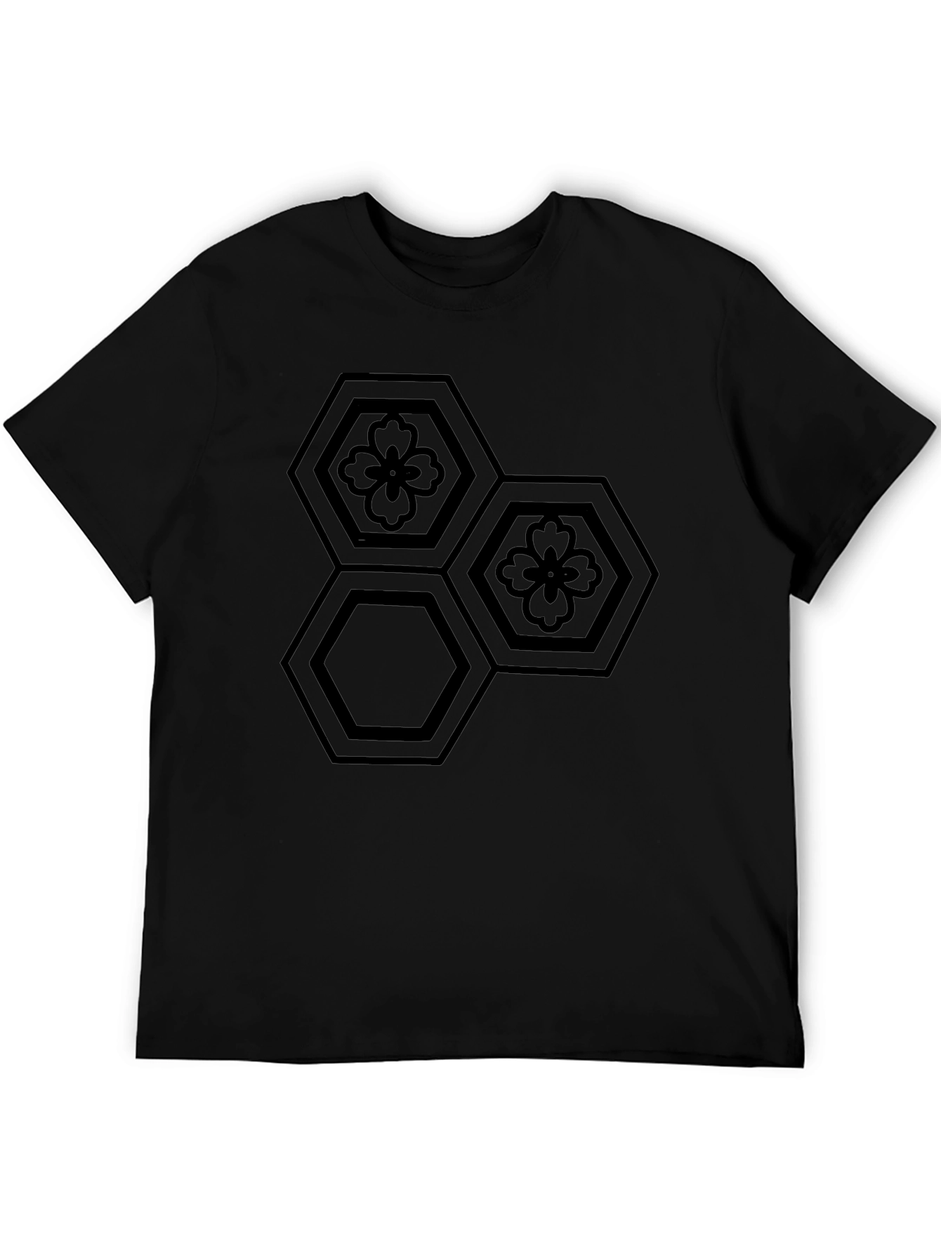 Black Geometric Flower Hexagon T-Shirt view 5
