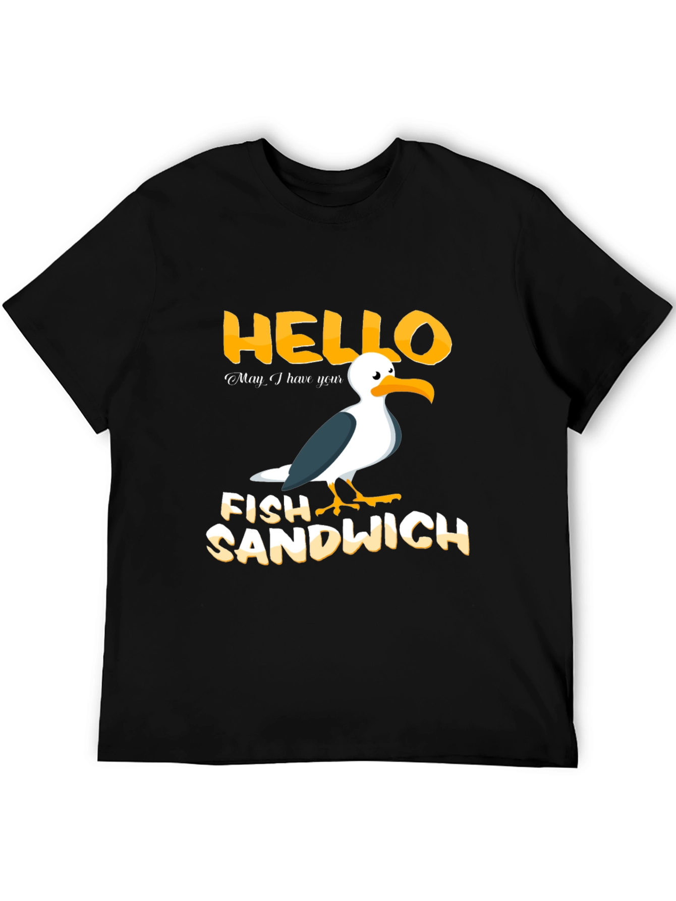 Black Hello Fish Sandwich T-Shirt Funny Seagull Humor Tee view 5