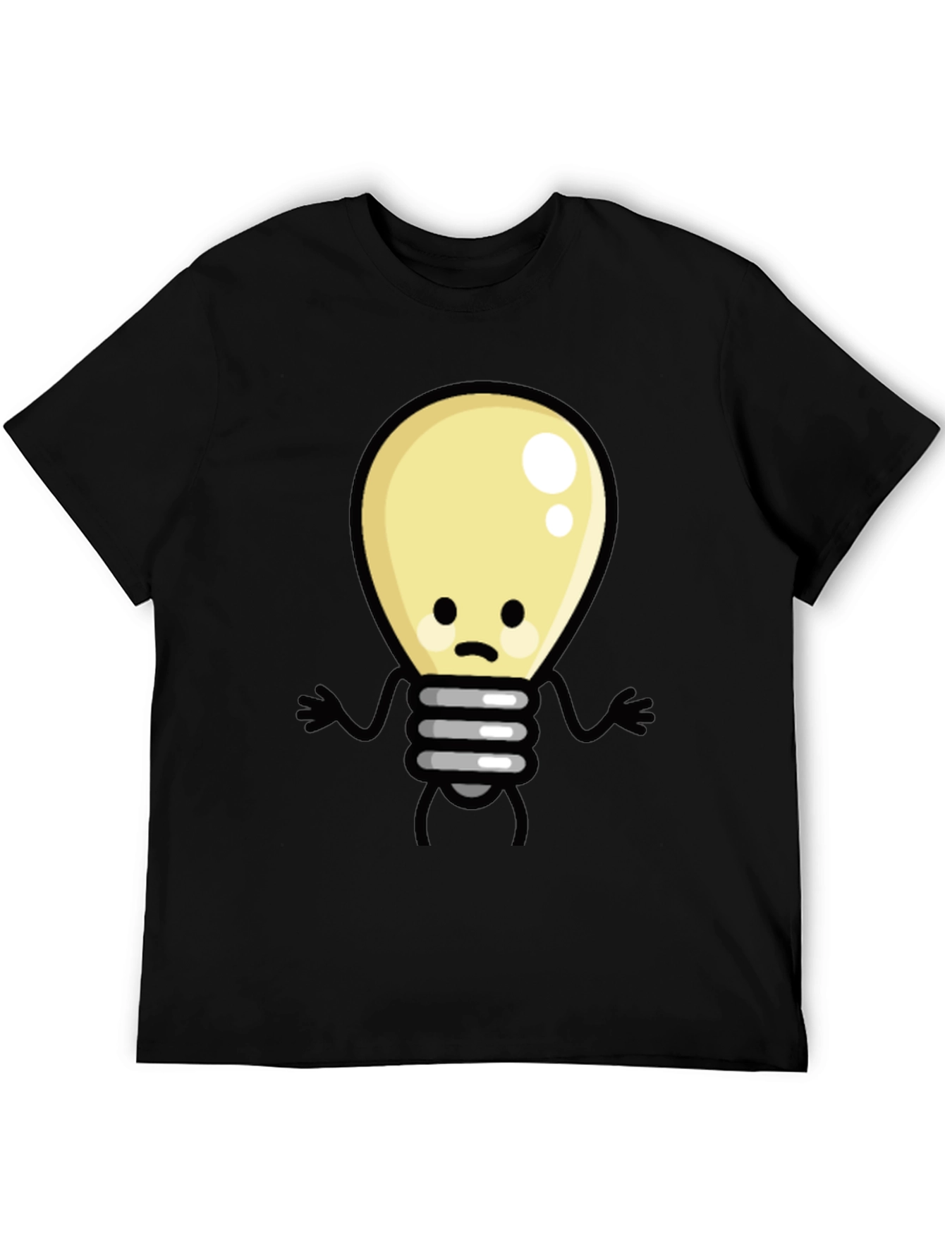 Black Funny Cartoon Light Bulb Black T-Shirt view 5