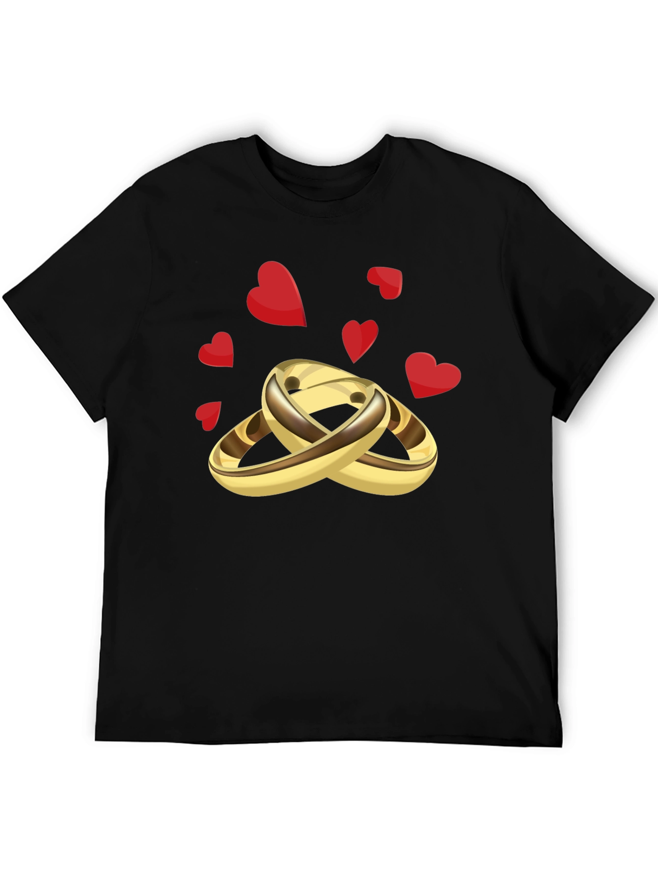 Black Golden Wedding Rings & Hearts Graphic Tee - Stylish & Unique view 5