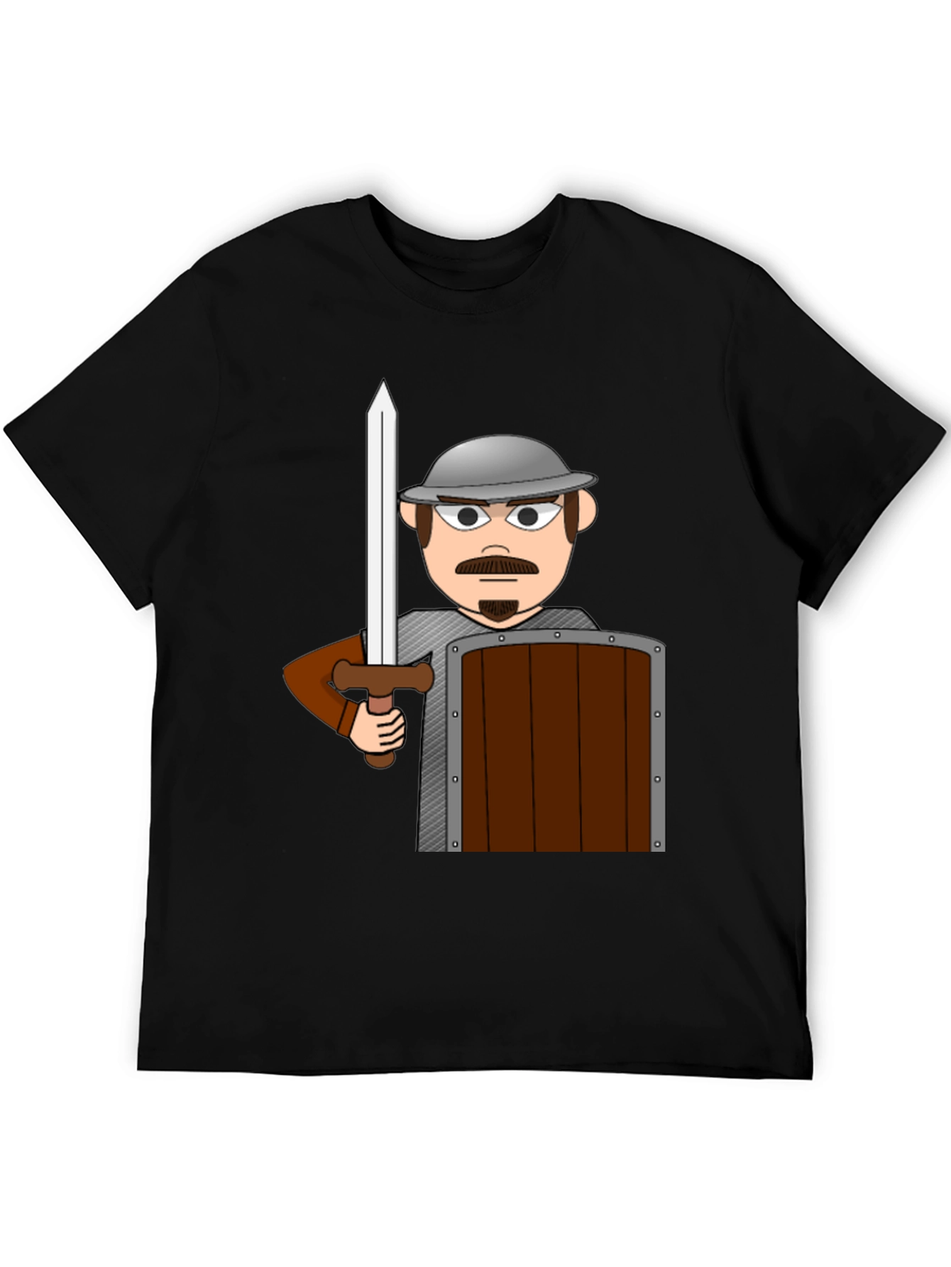 Black Cartoon Warrior T-Shirt - Novelty Graphic Tee view 5