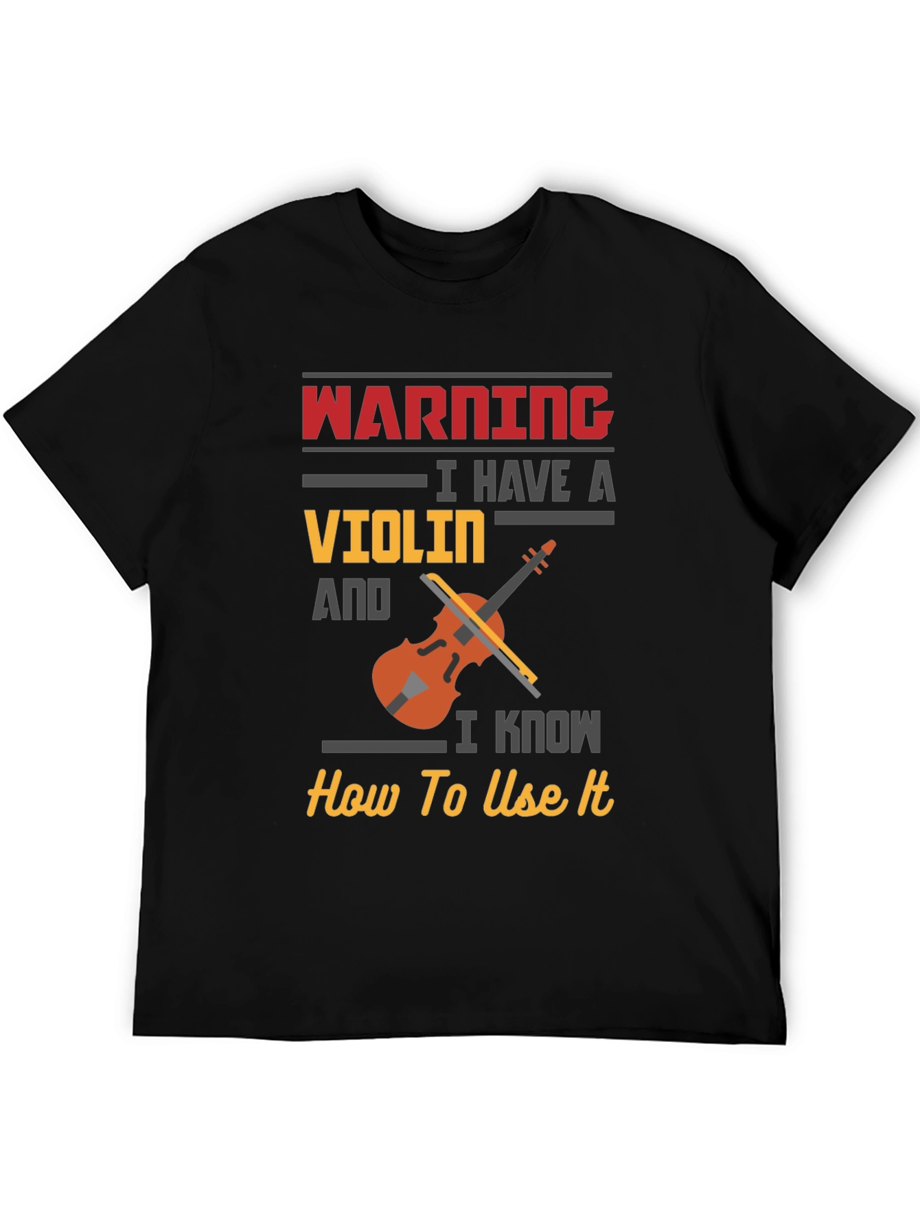 Black Warning Violin Player Black T-Shirt view 5