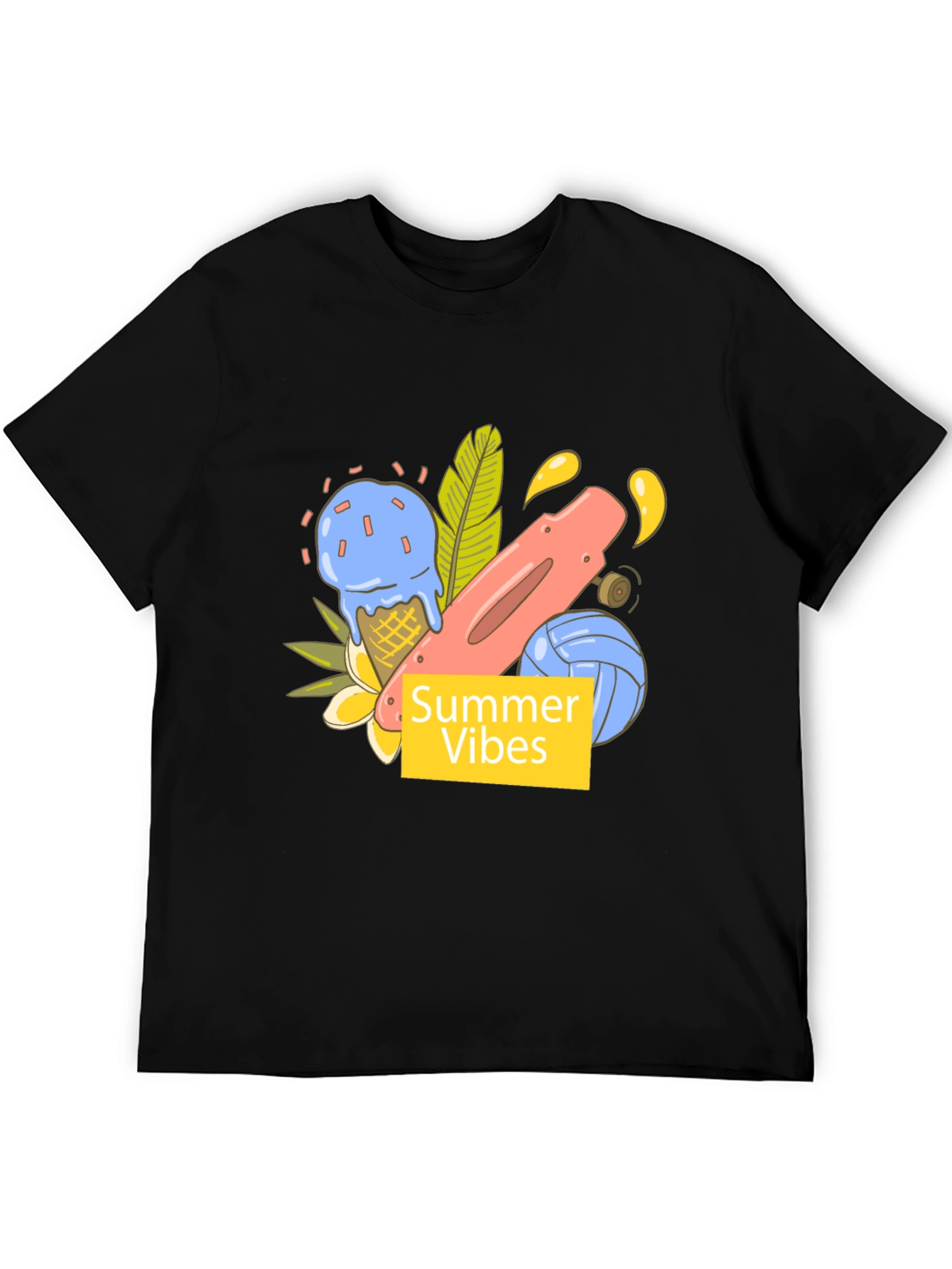 Black Summer Vibes Graphic Tee - Black Cotton T-Shirt view 5
