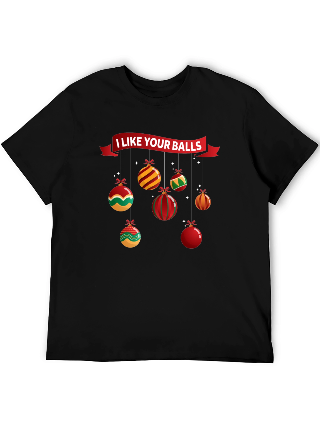 Black I Like Your Balls Christmas T-Shirt view 5