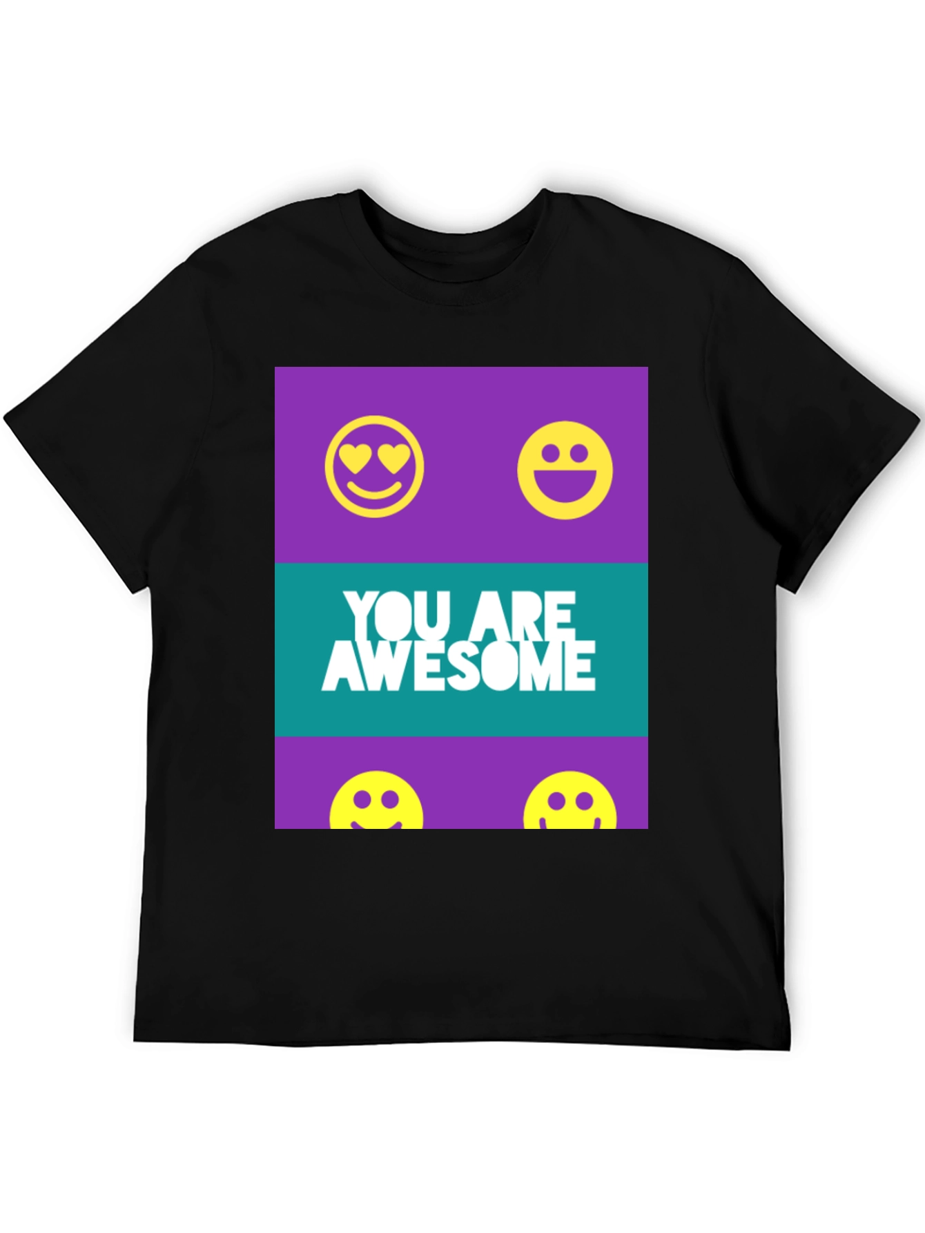Black Awesome Graphic Tee - Trendy Smiley Face T-Shirt view 5