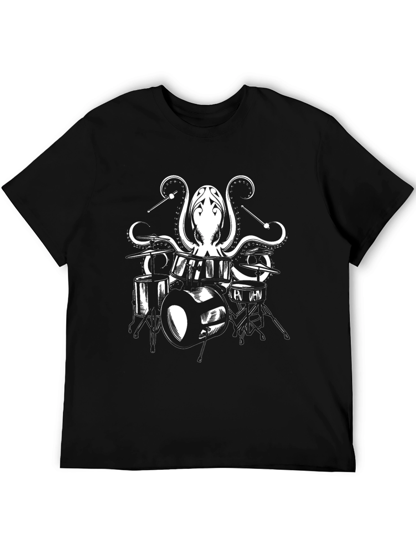 Black Octopus Drummer Graphic Tee - Black Cotton T-Shirt view 5