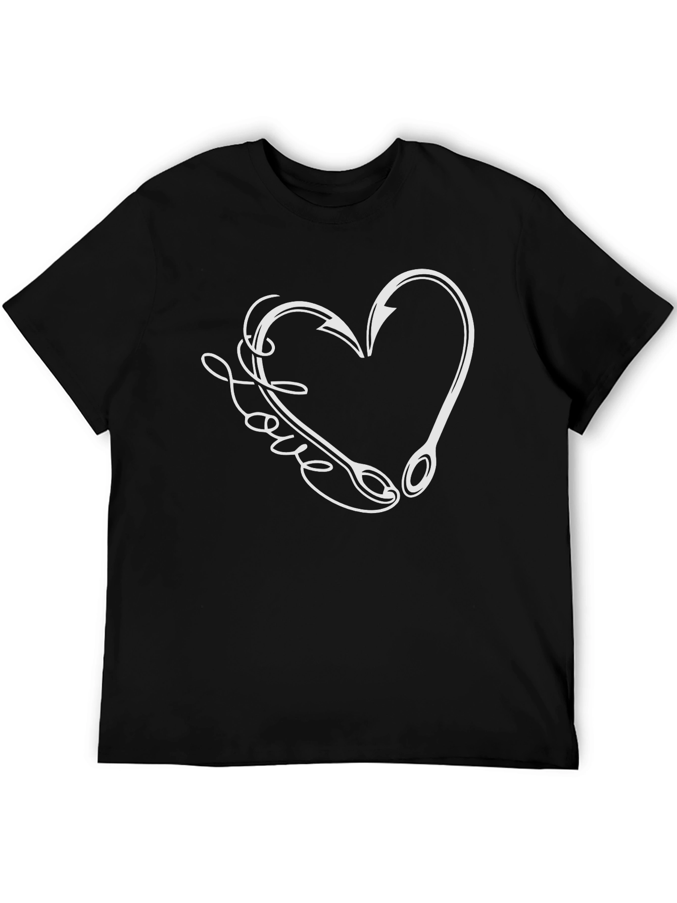 Black Fishing Love Heart Hook Graphic Tee view 5