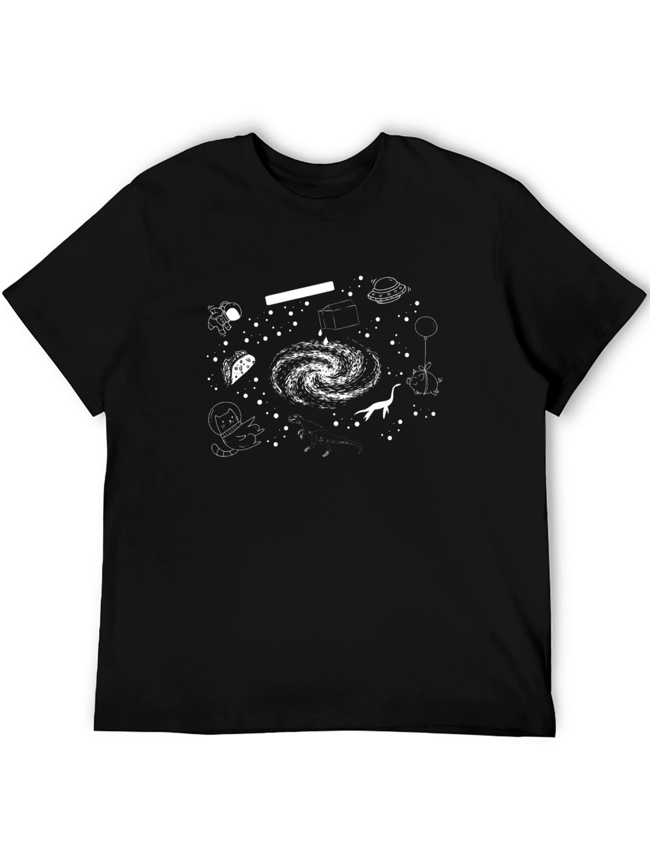 Black Cosmic Whimsy T-Shirt - Galaxy & Astronauts view 5
