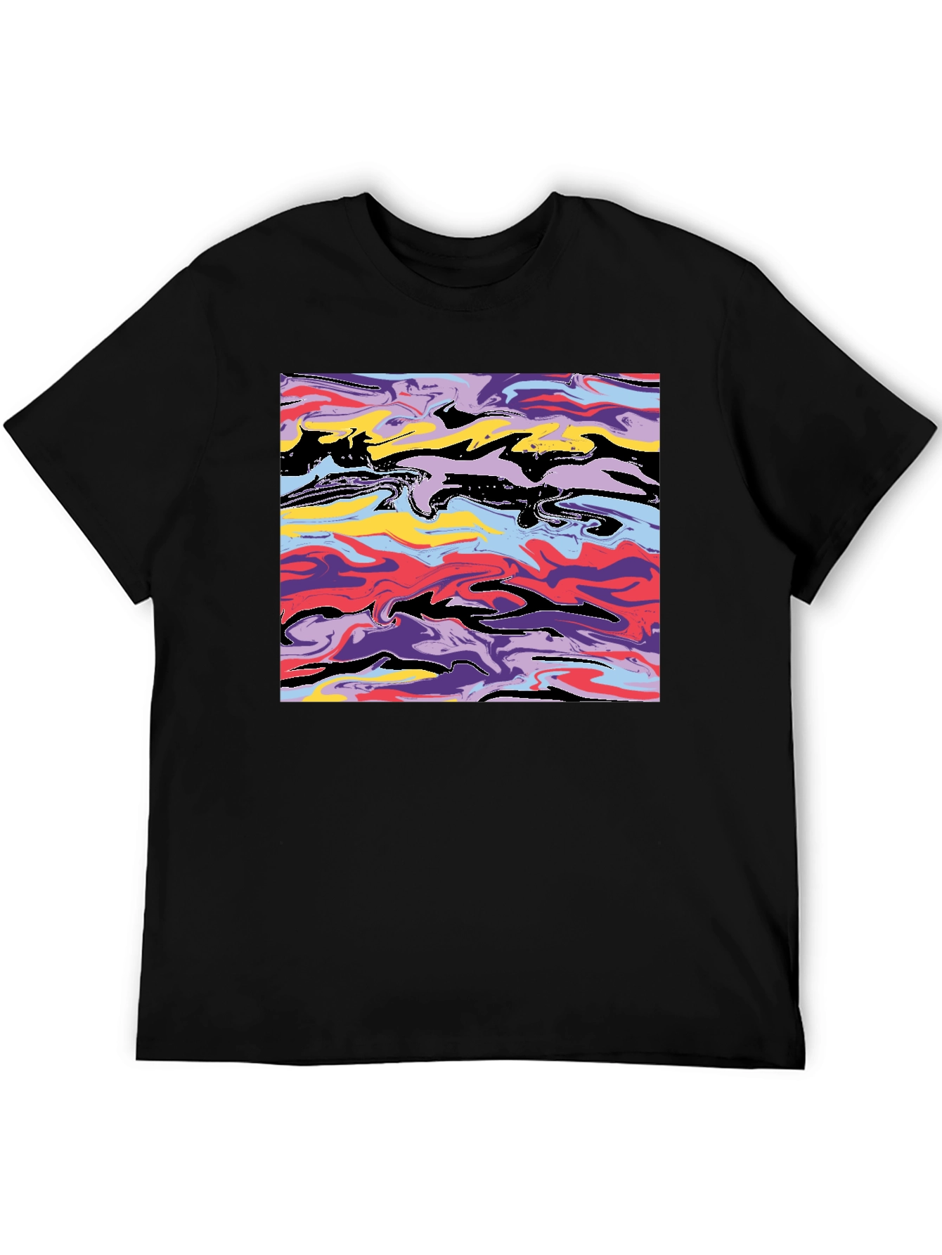 Black Abstract Swirl Graphic Black T-Shirt view 5