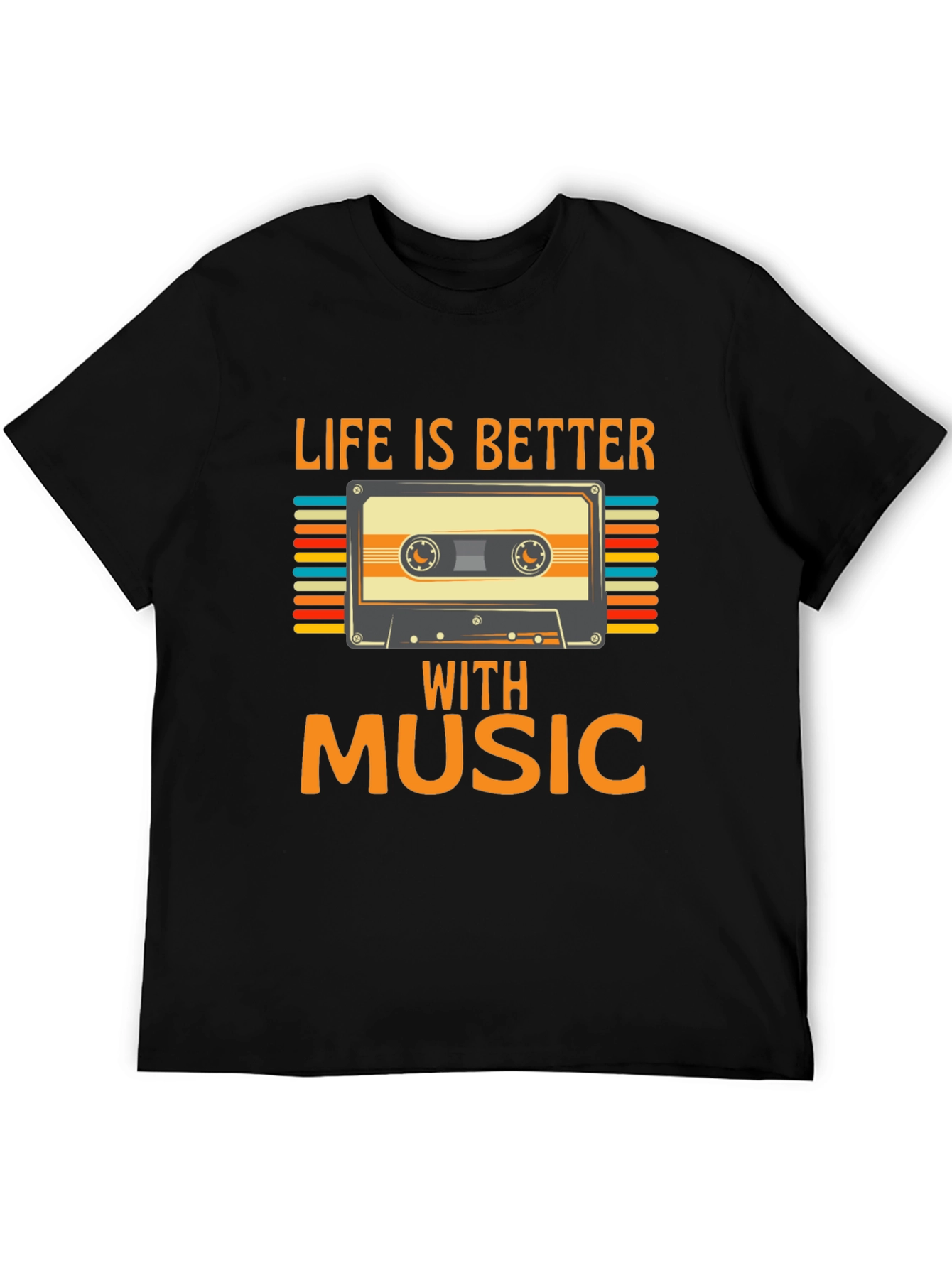 Black Retro Music Cassette T-Shirt - Life is Better With Music view 5