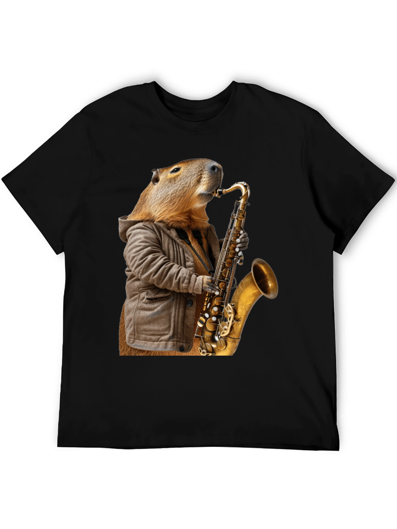 Black Capybara Saxophone T-Shirt view 5