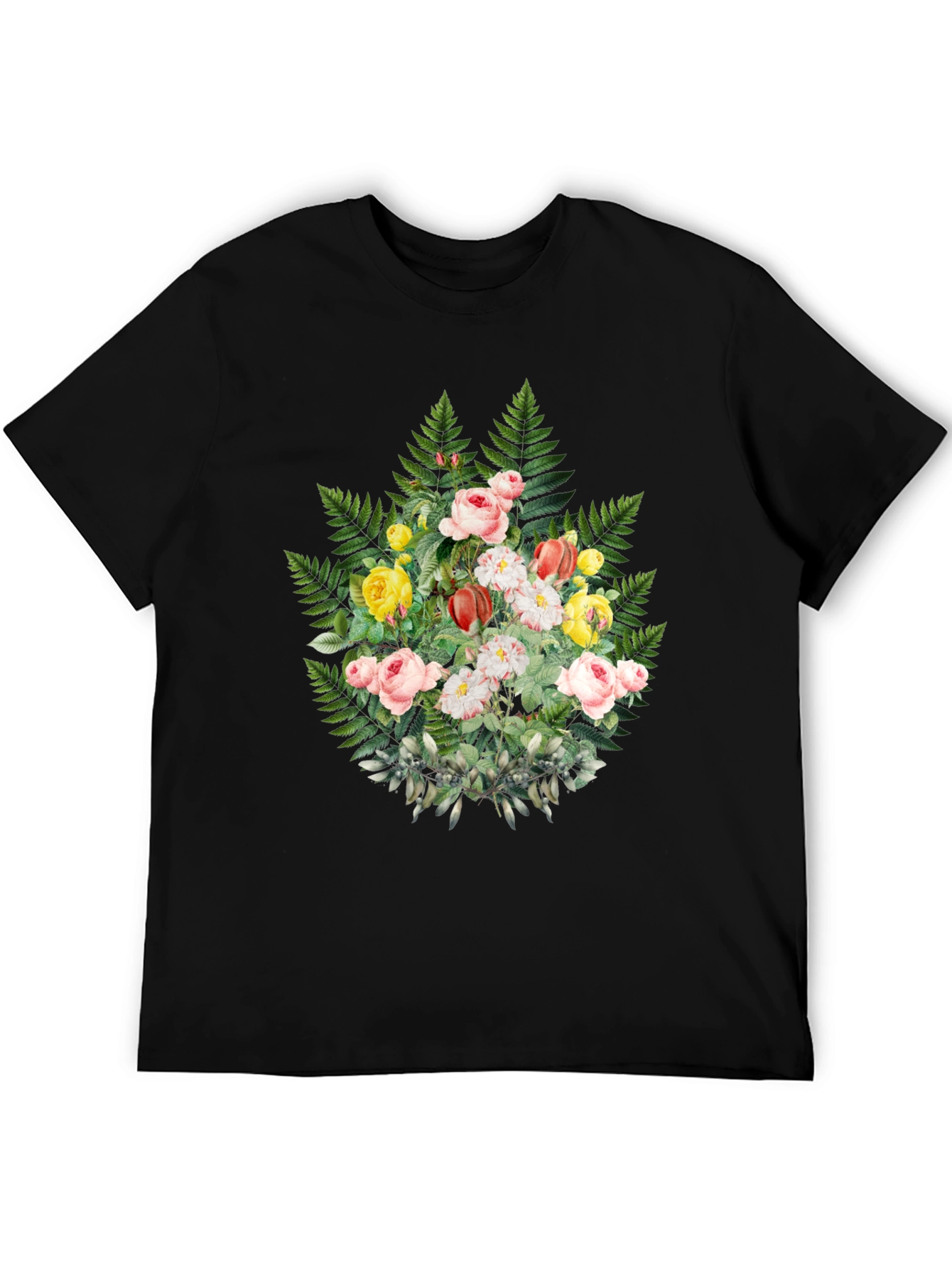 Black Floral Fern Graphic Tee - Stylish Black T-Shirt view 5