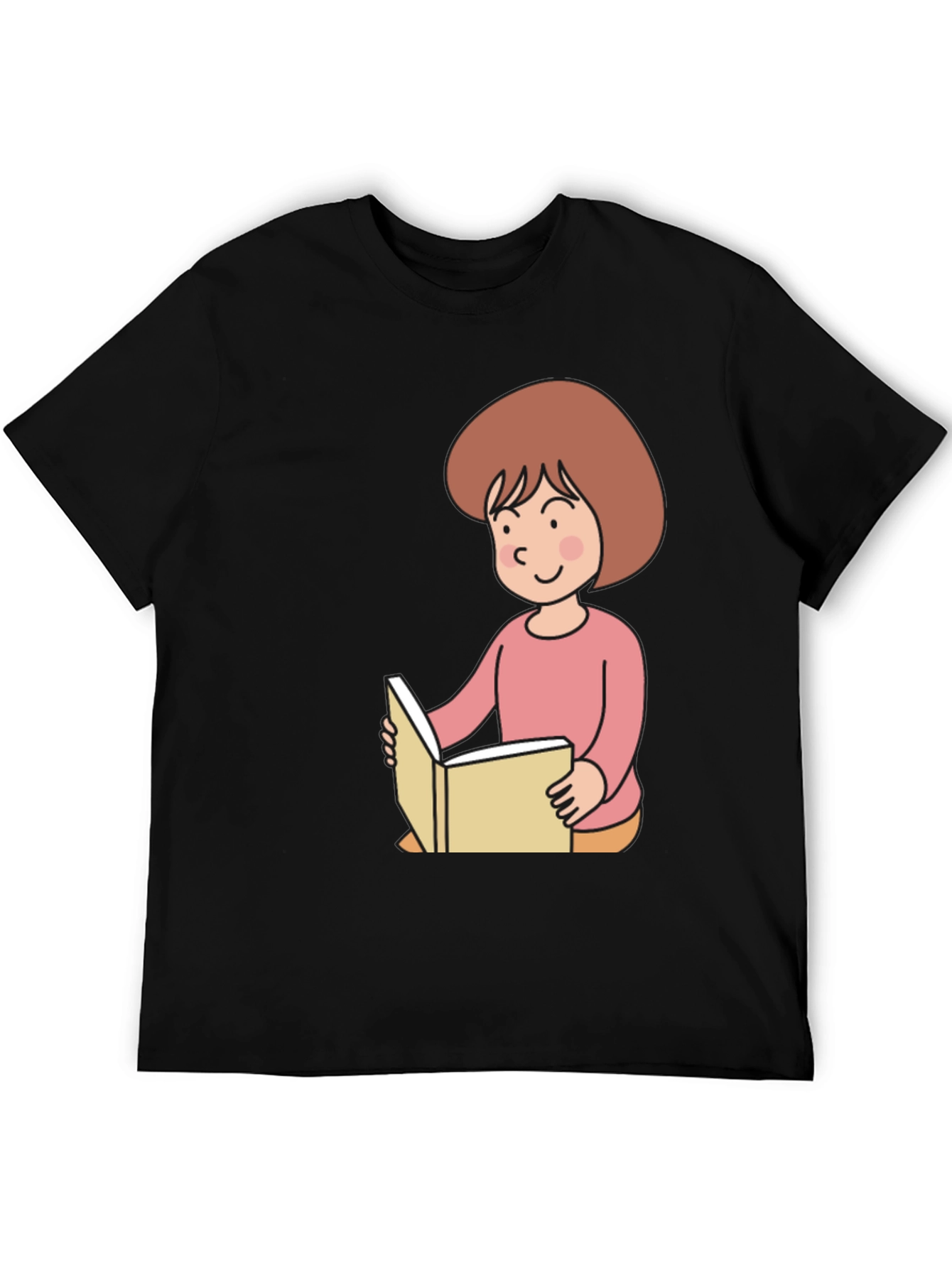 Black Reading Girl Black T-Shirt - Cute Cartoon Design view 5