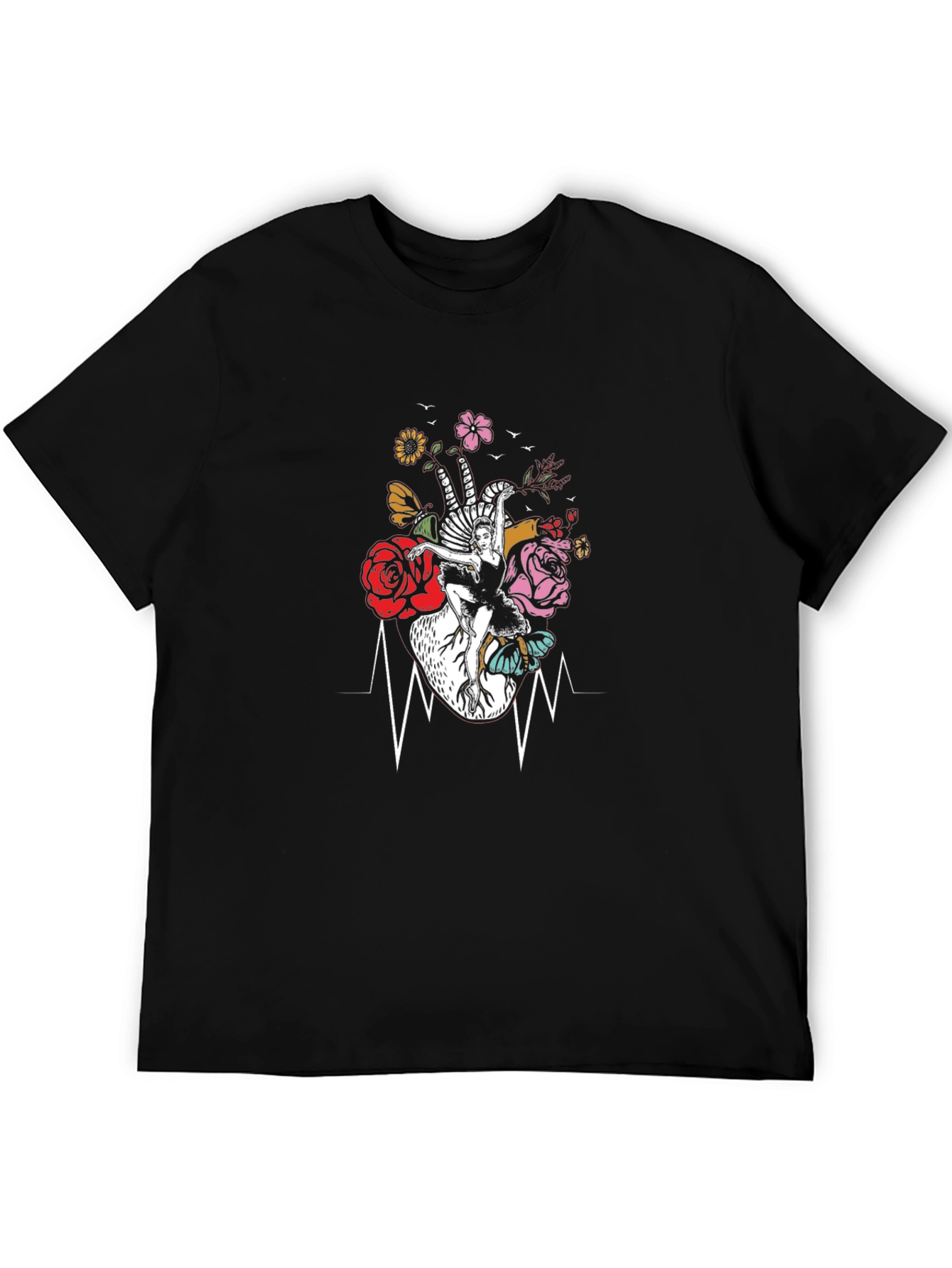 Black Floral Heartbeat Dancer Graphic Tee view 5