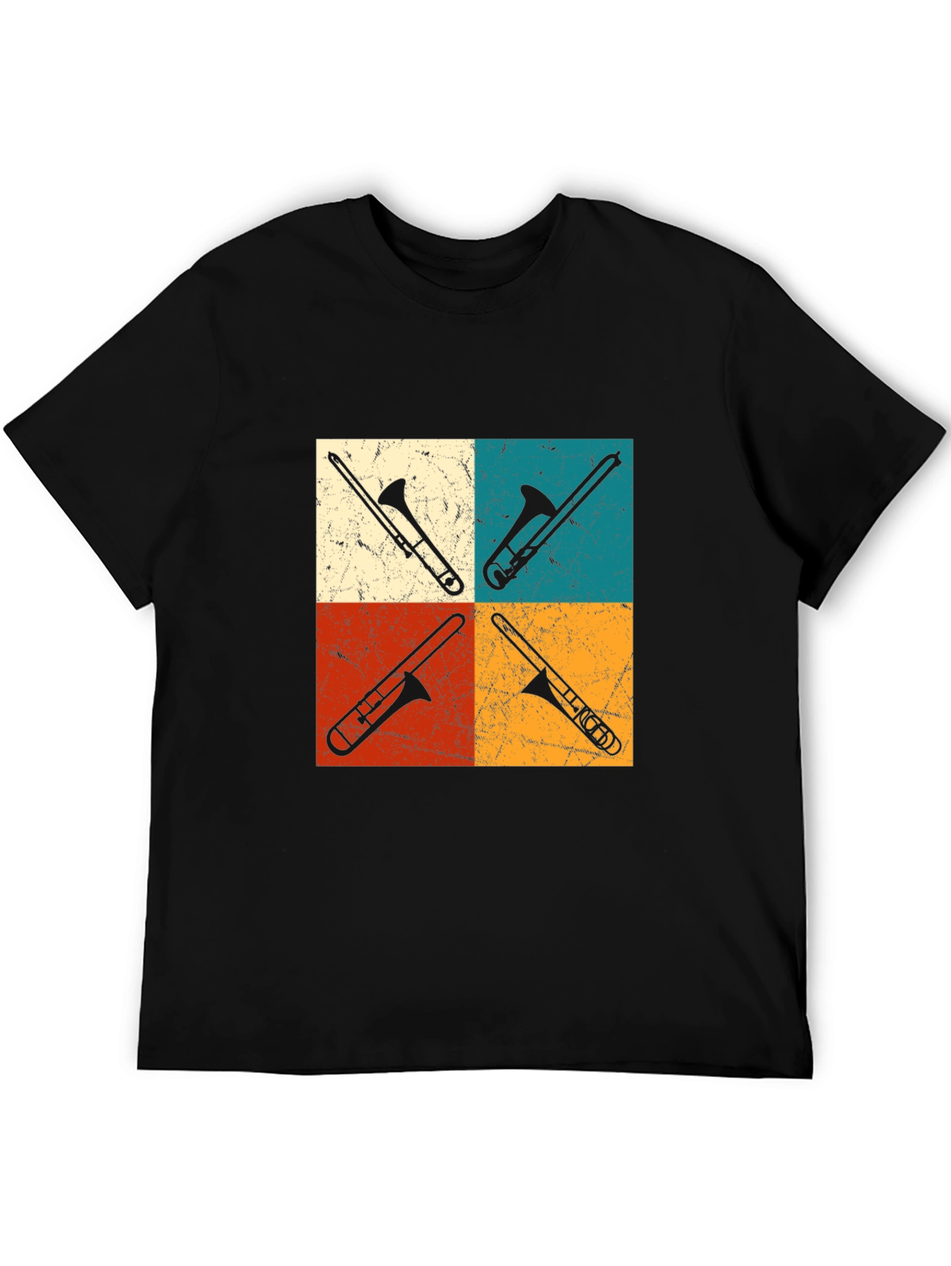 Black Retro Trombone Quartet Tee view 5