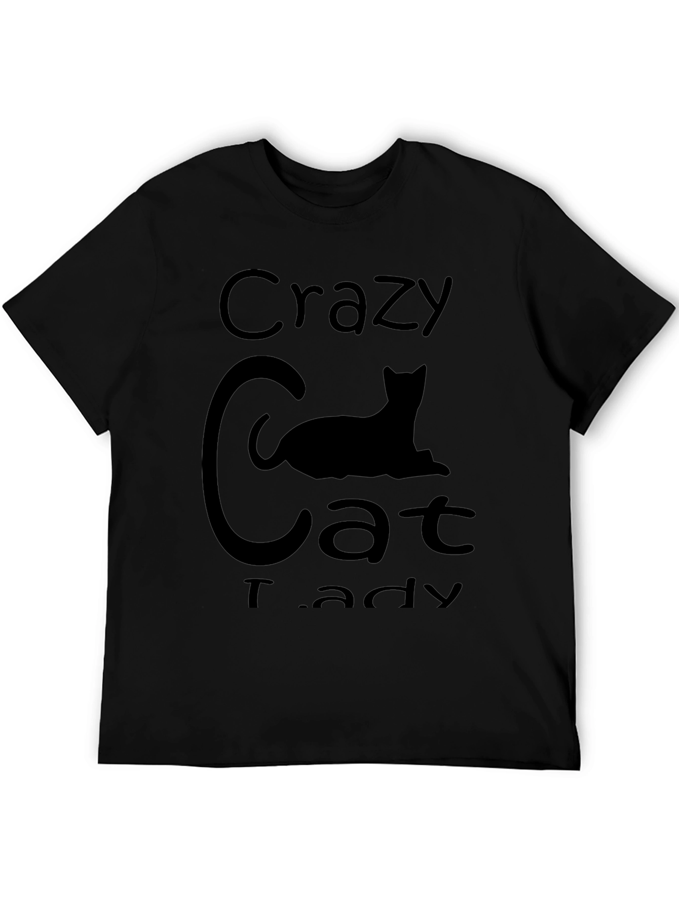 Black Crazy Cat Lady T-Shirt - Black view 5