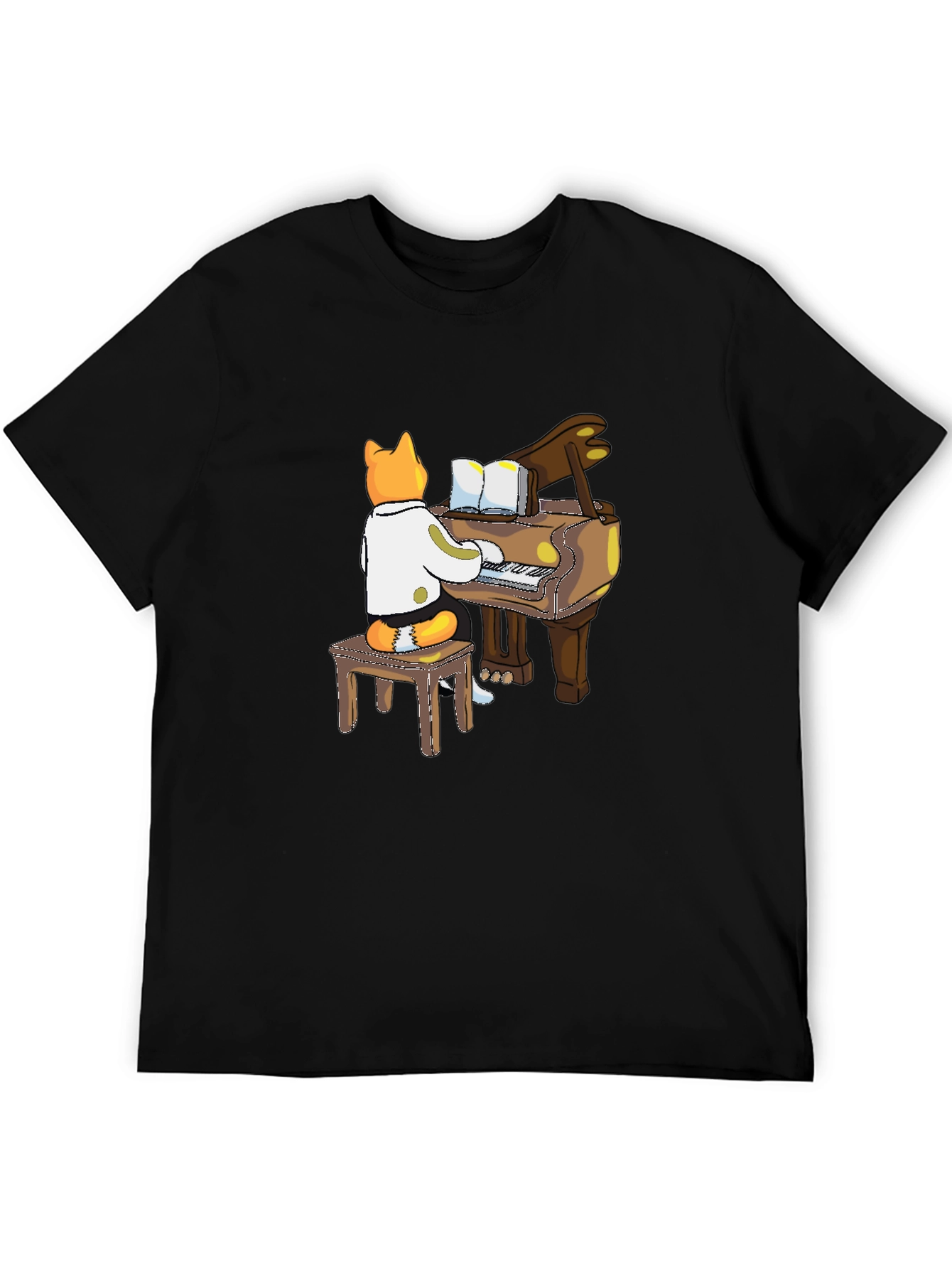 Black Cat Pianist T-Shirt - Black Graphic Tee view 5