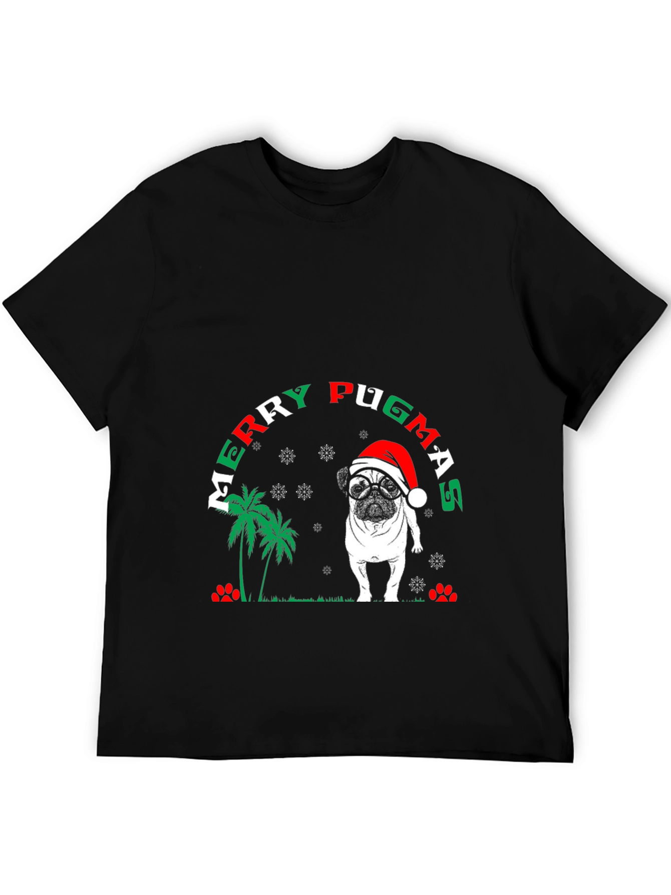 Black Merry Pugmas Christmas T-Shirt view 5
