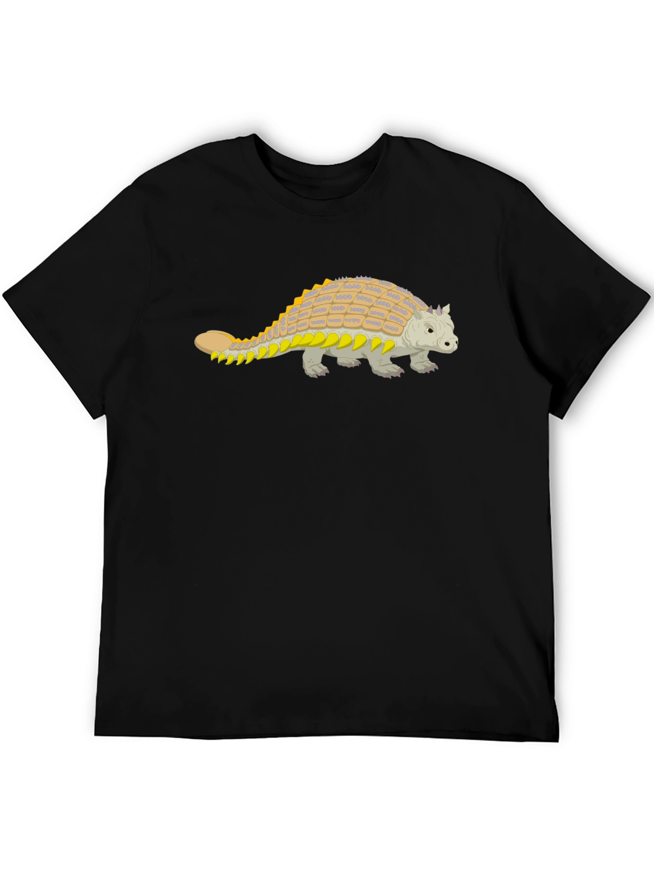 Black Ankylosaurus Dinosaur Graphic Tee - Black Cotton Shirt view 5