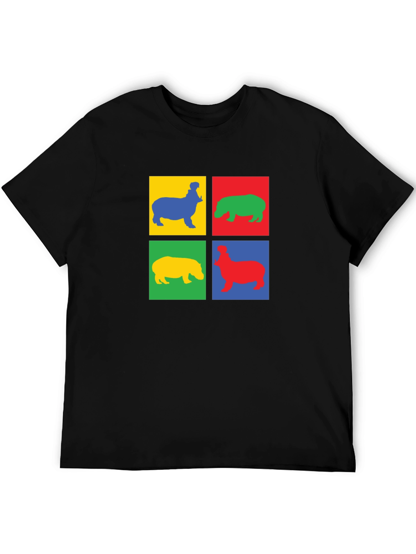 Black Colorful Hippo Pop Art Black T-Shirt view 5