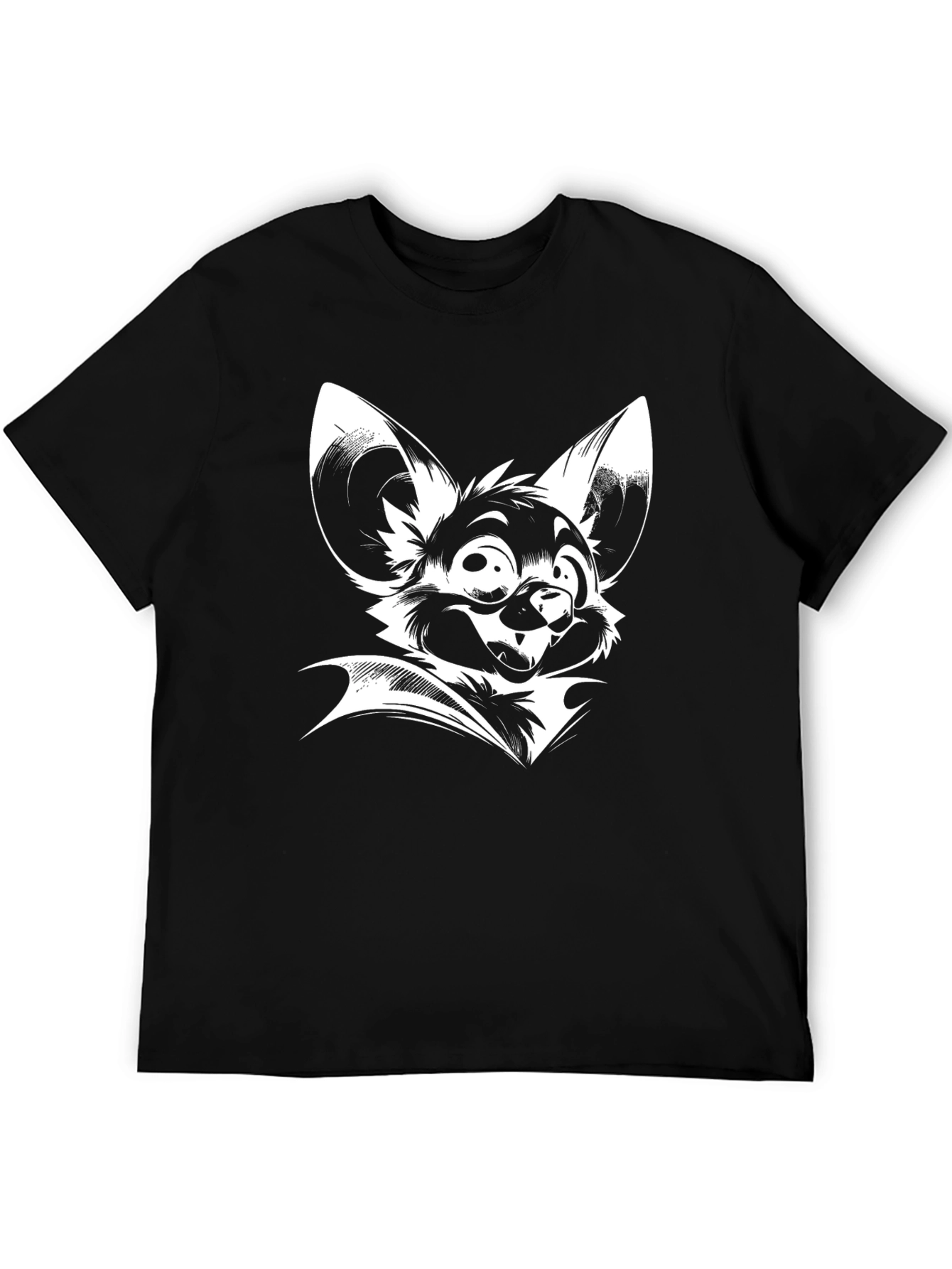 Black Black T-Shirt with White Bat Cartoon Print view 5