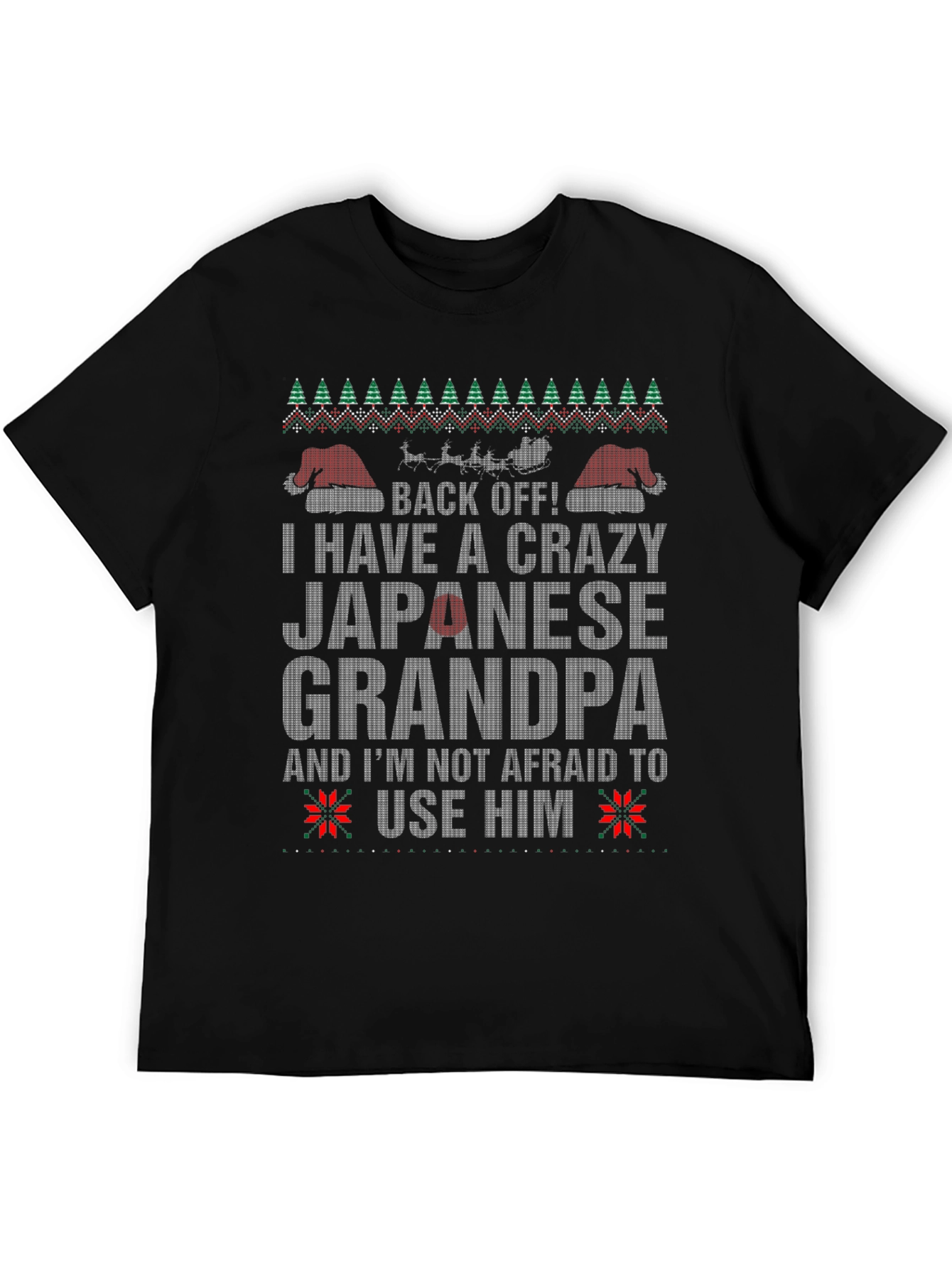 Black Crazy Japanese Grandpa Christmas T-Shirt view 5