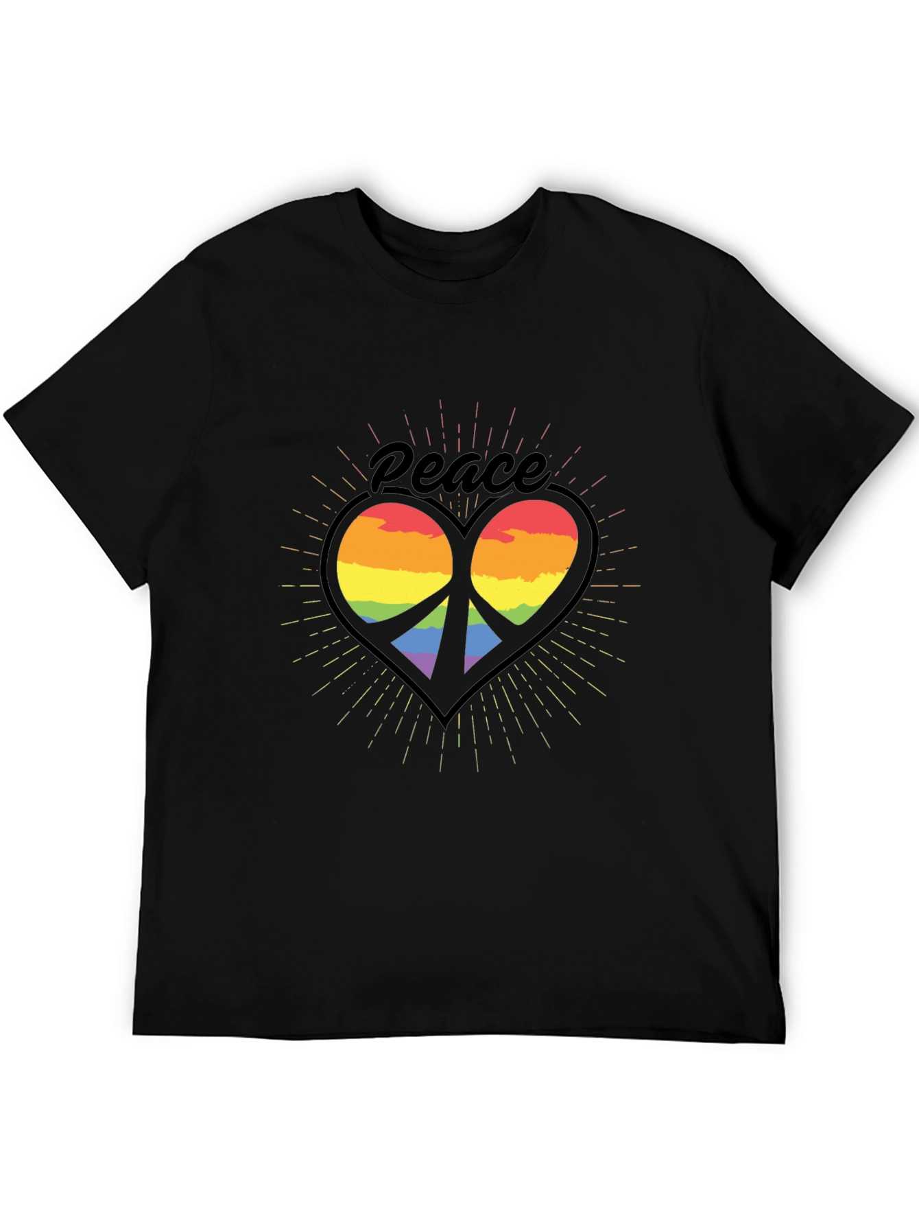 Black Peace Heart Rainbow T-Shirt - Black view 5
