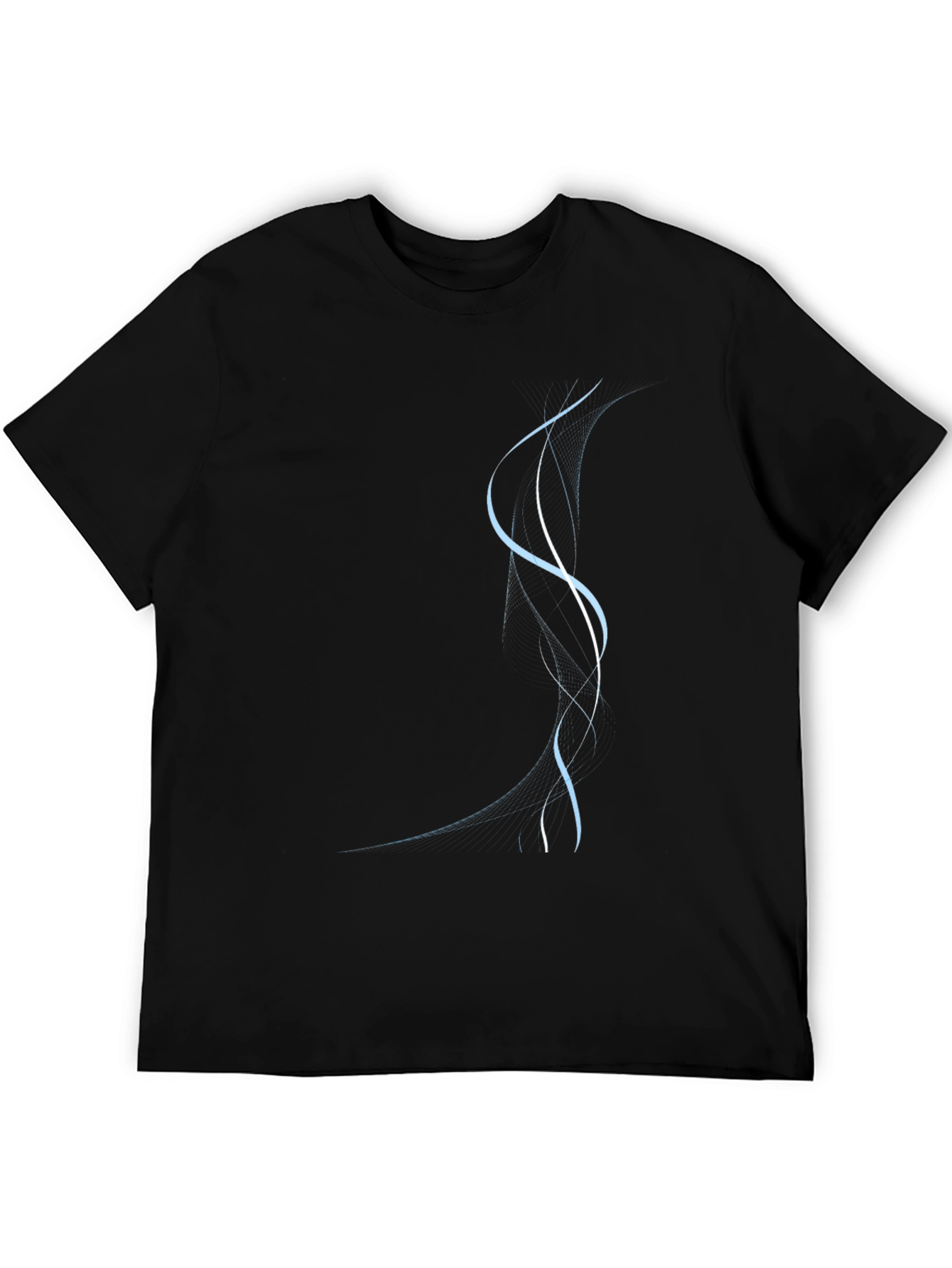 Black Men's Black T-Shirt with Abstract Blue Line Design view 5