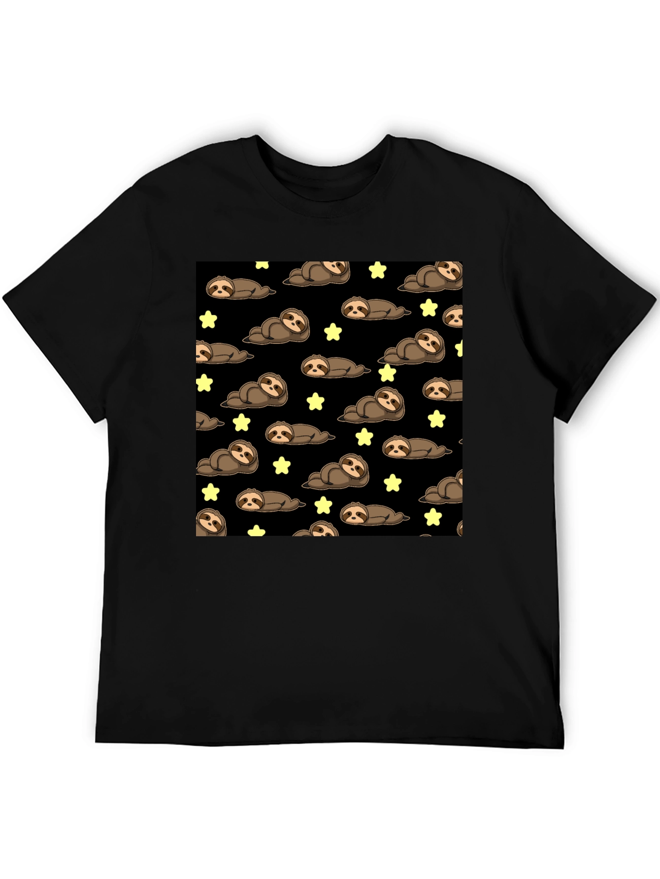 Black Cute Sloth Starry Night T-Shirt view 5
