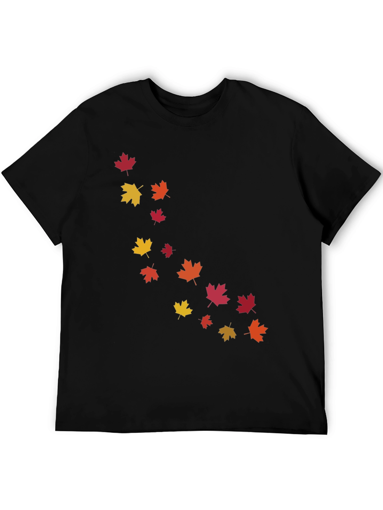 Black Autumn Maple Leaves Print Black T-Shirt view 5