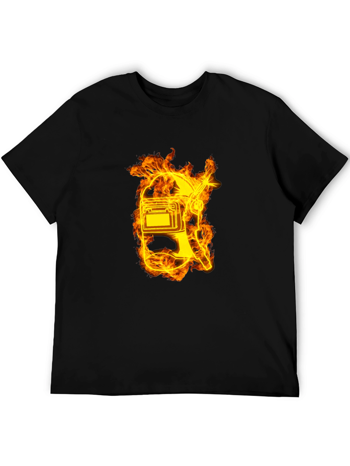 Black Flaming Welder T-Shirt - Black Cotton Tee view 5