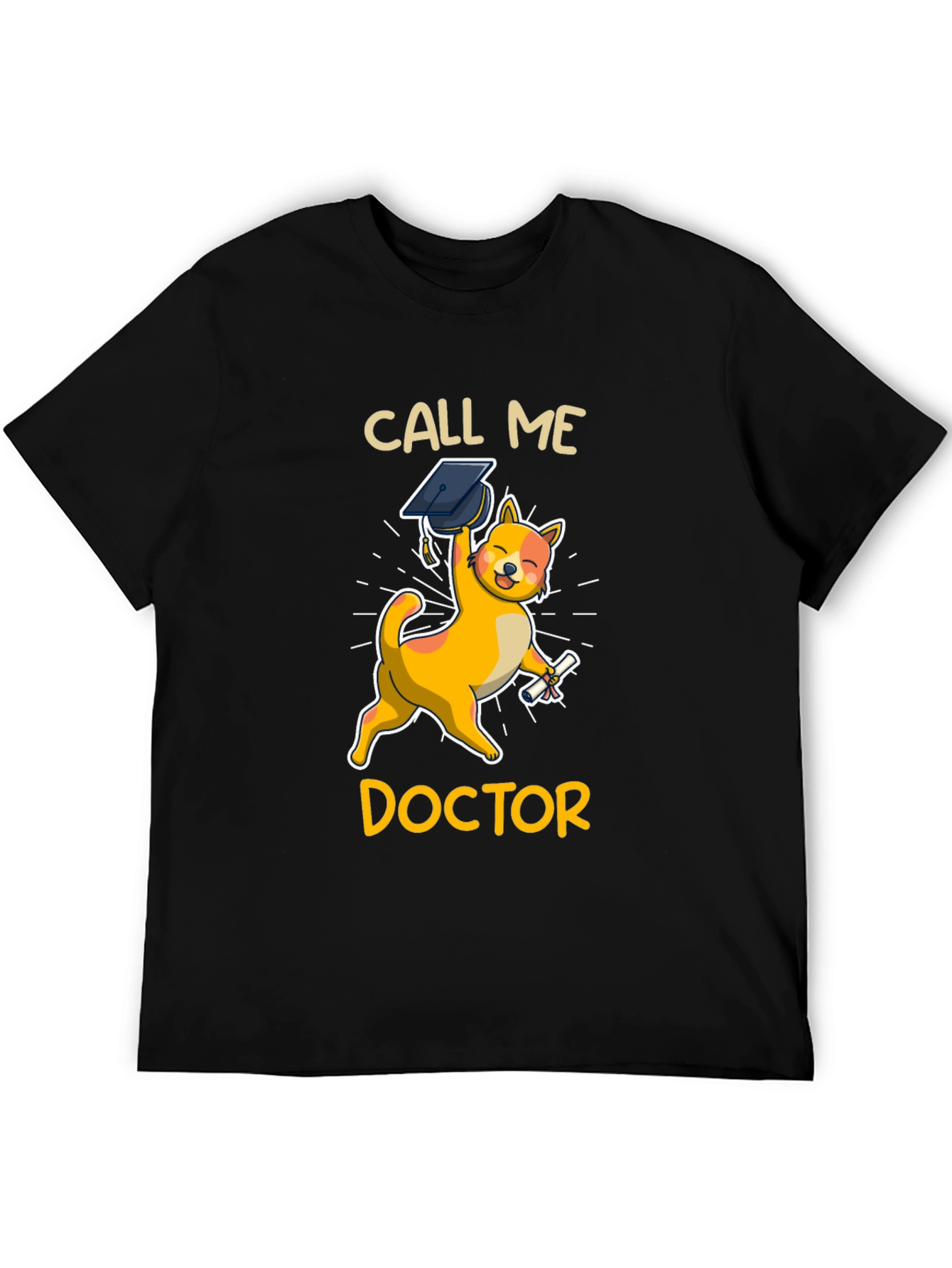 Black Call Me Doctor Grad Cat T-Shirt view 5