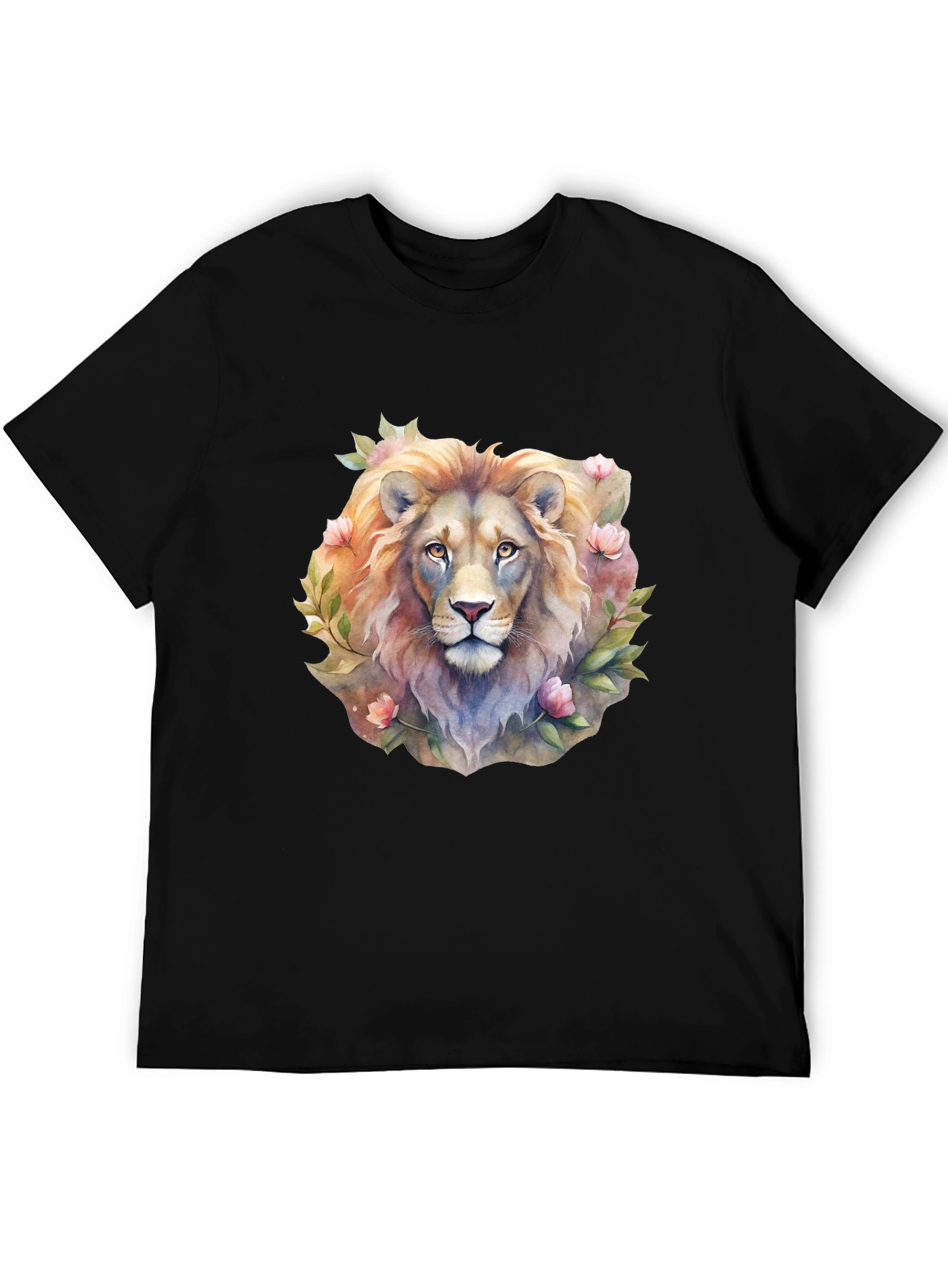 Black Lion Floral Print T-Shirt - Black view 5