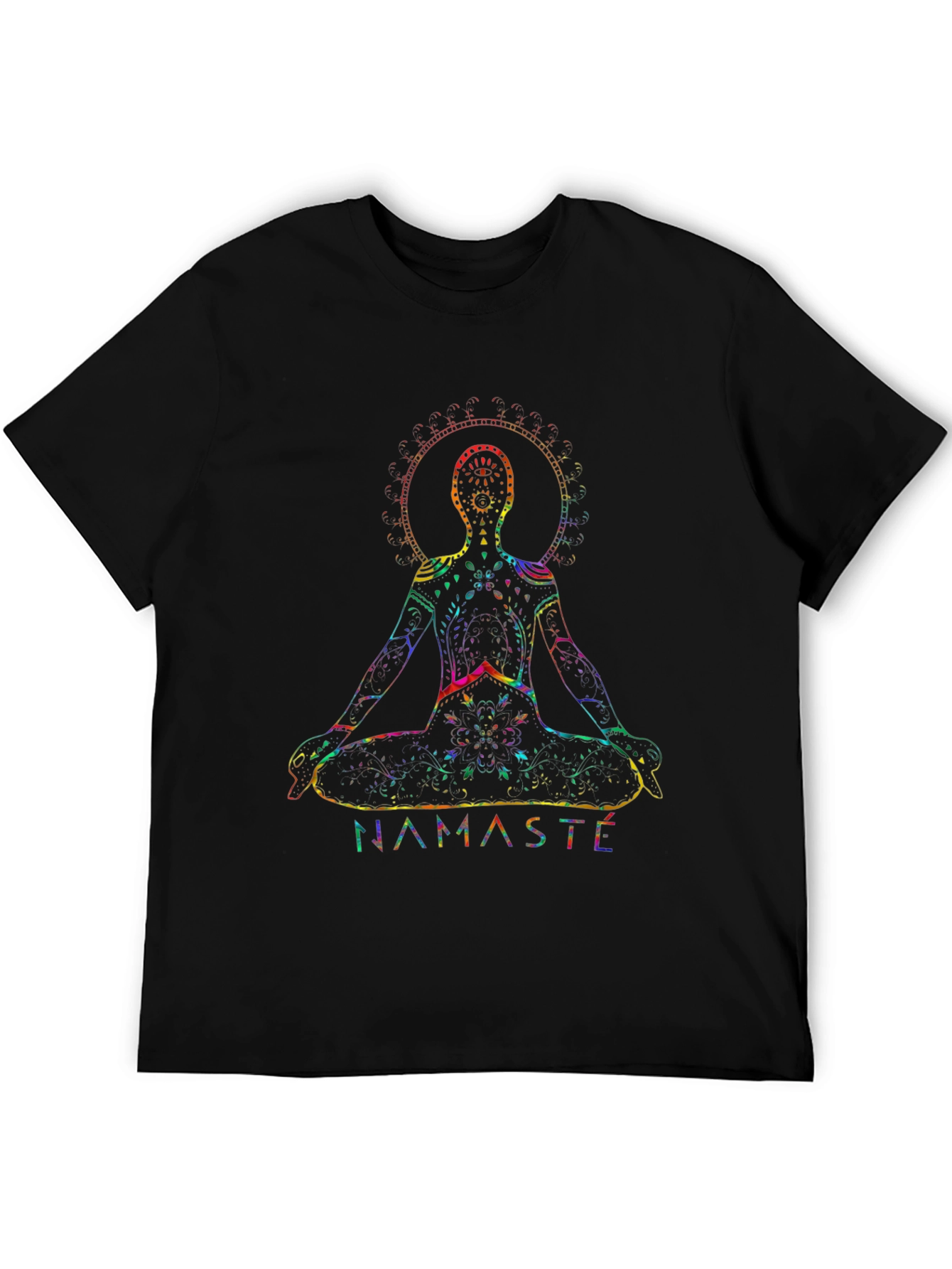 Black Namaste Yoga Rainbow Chakra Graphic Black T-Shirt view 5