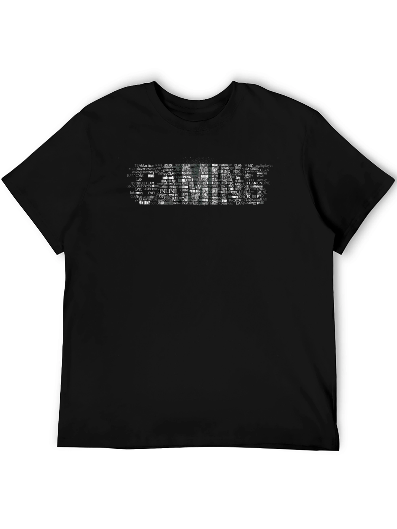 Black Gaming Word Art T-Shirt - Black Crew Neck view 5