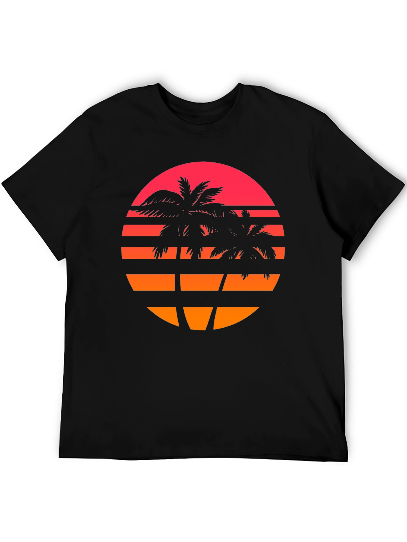 Black Retro Sunset Palm Tree Graphic T-Shirt view 5