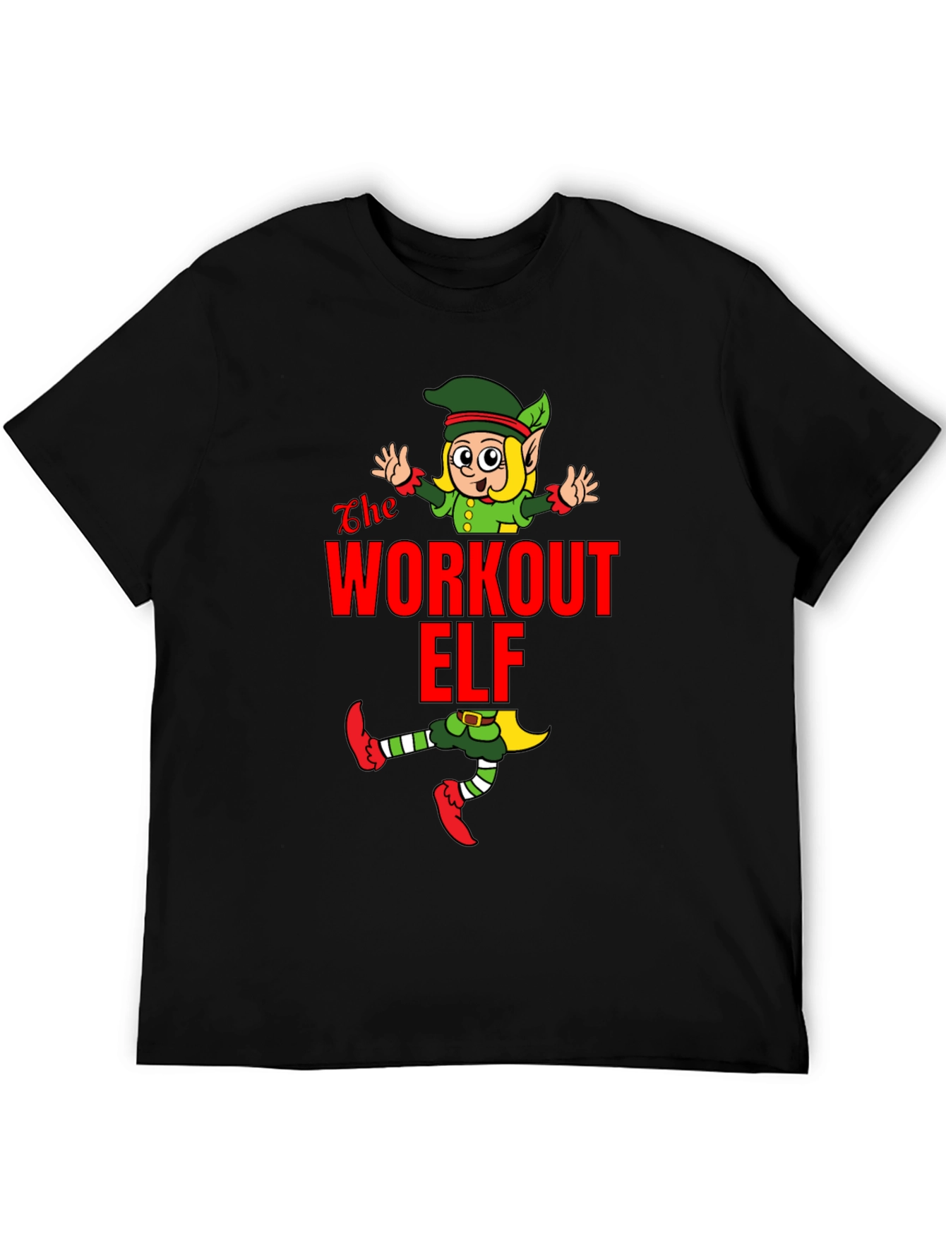 Black Workout Elf Graphic T-Shirt view 5