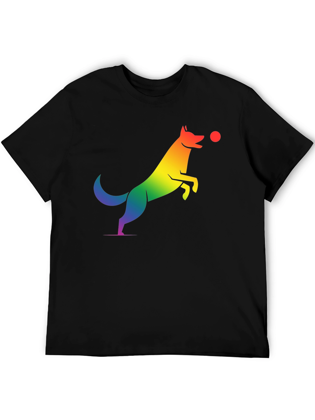 Black Rainbow Dog Catching Ball Graphic T-Shirt view 5