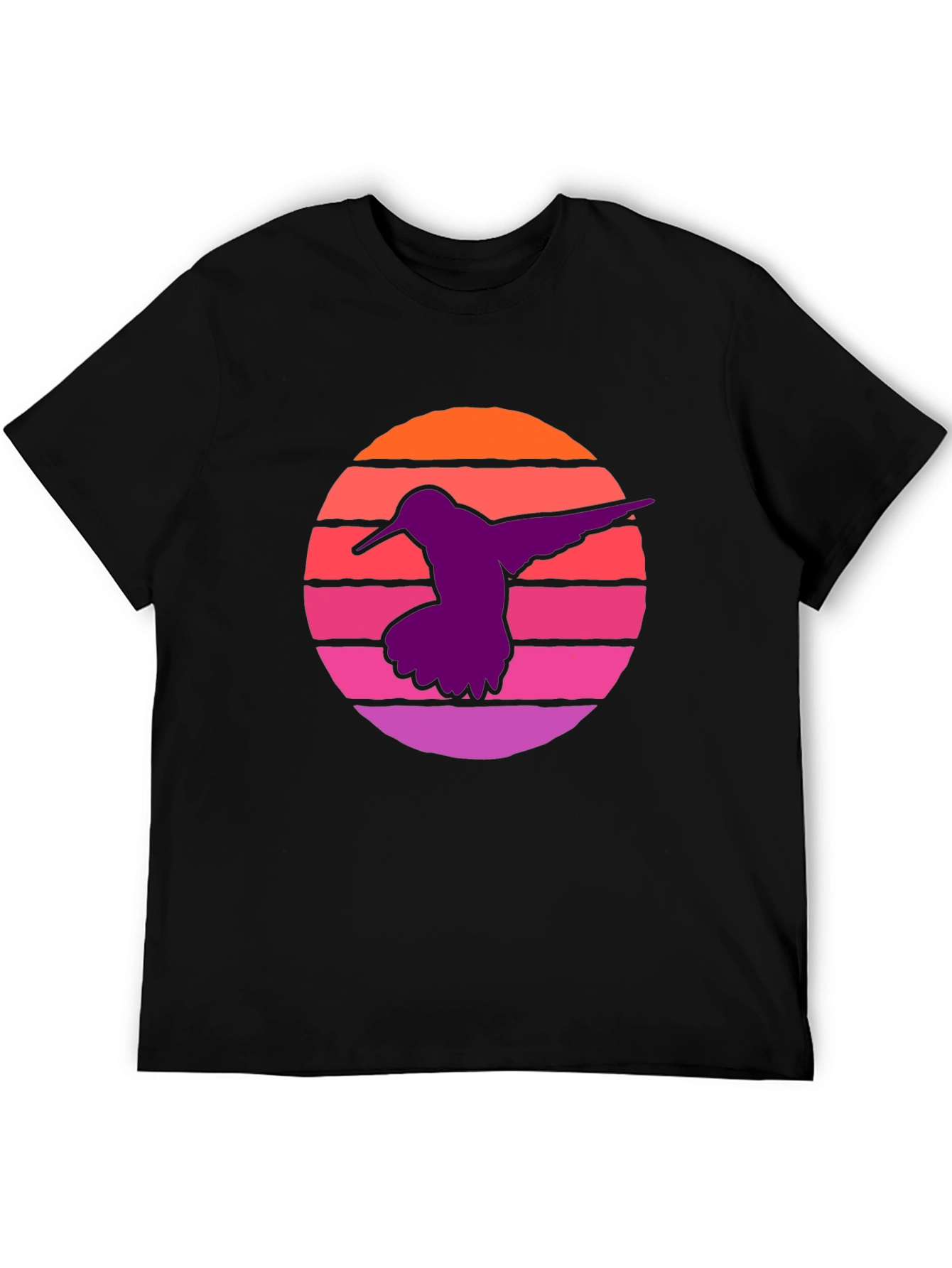 Black Hummingbird Sunset T-Shirt - Retro Style Black Tee view 5