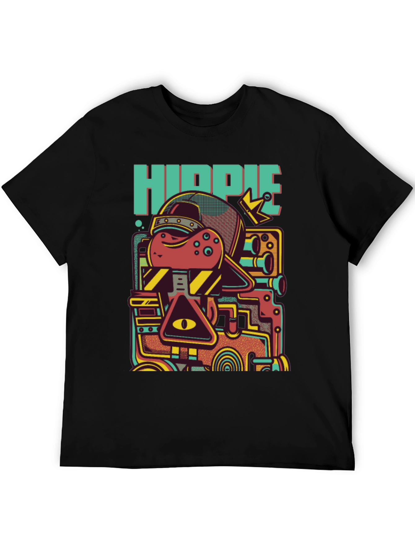 Black Hippie Robot Black Graphic T-Shirt view 5