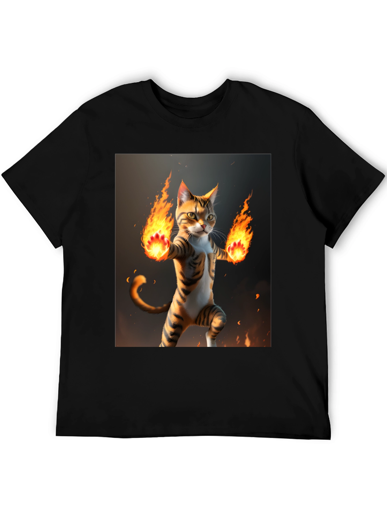 Black Fire Cat Graphic Tee - Black Cotton T-Shirt view 5