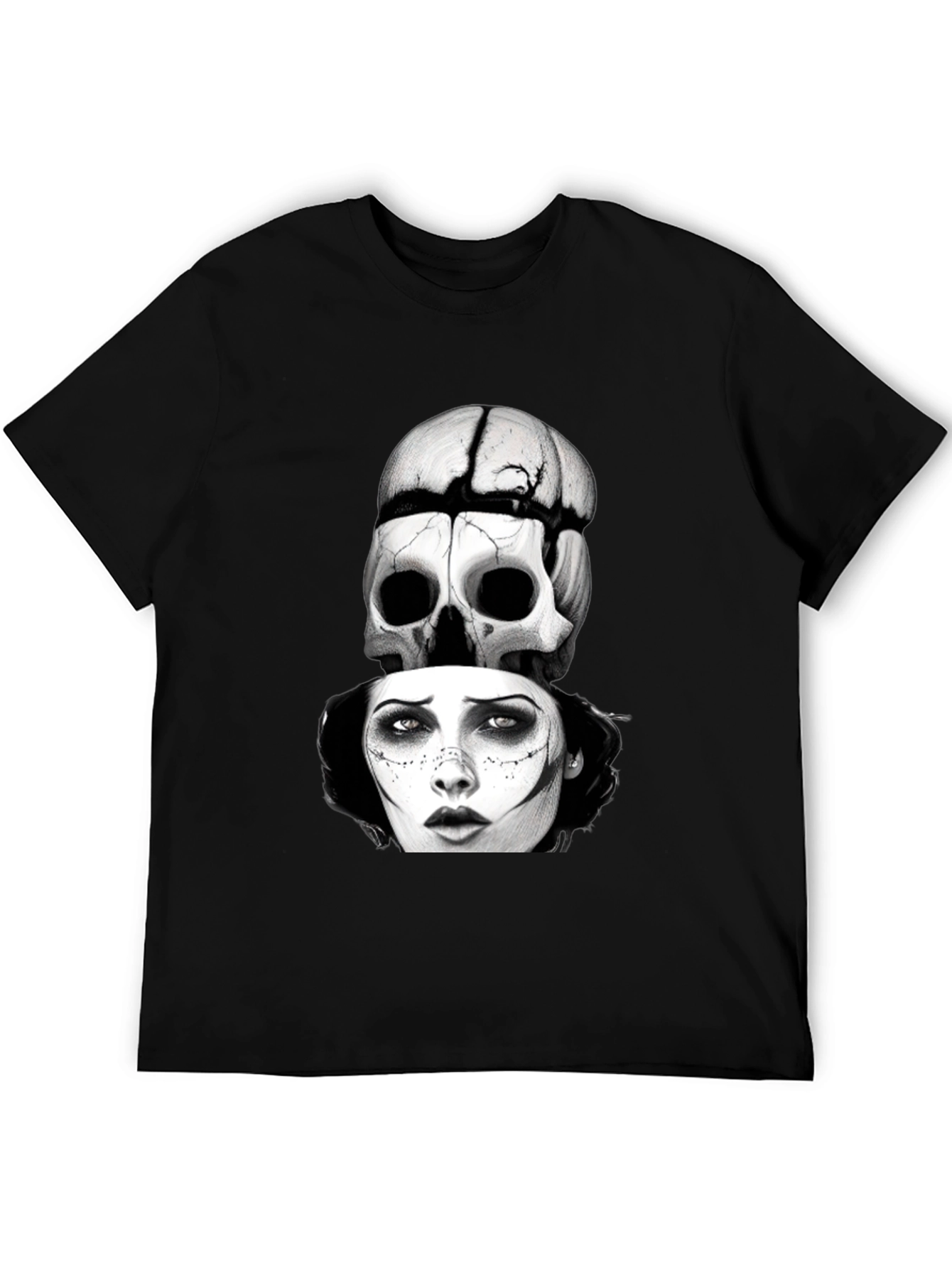 Black Skull & Woman Graphic T-Shirt - Gothic Style view 5