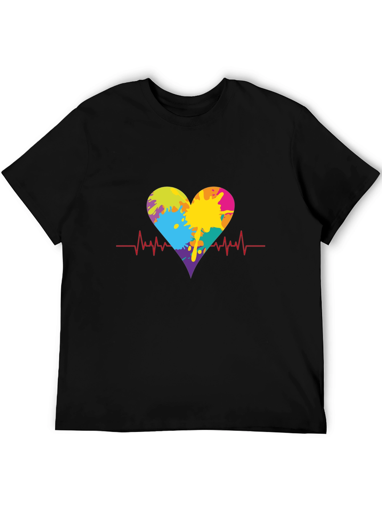 Black Heartbeat Paint Splatter Graphic Tee - Black view 5