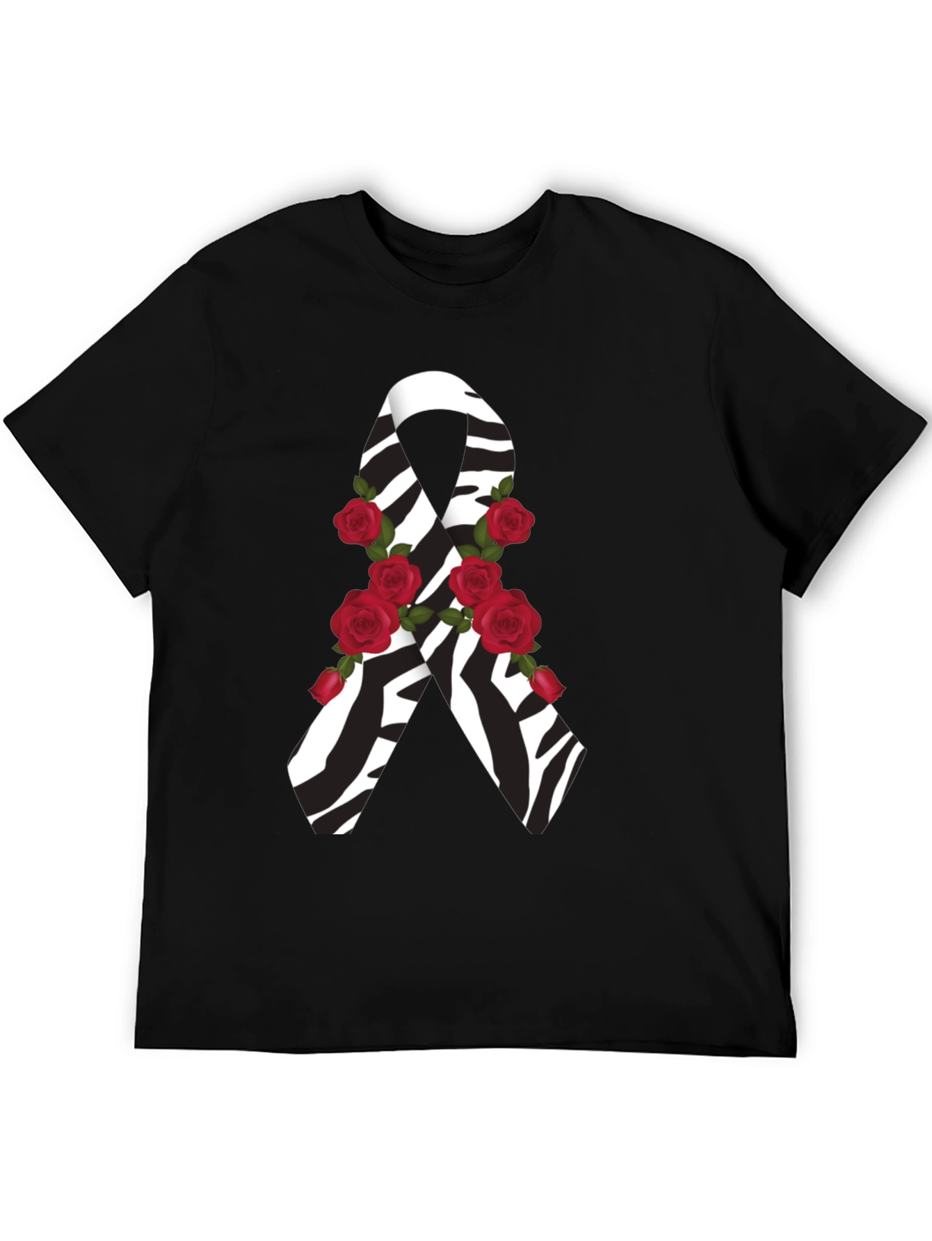 Black Zebra Stripe Awareness Ribbon Rose Graphic Tee view 5