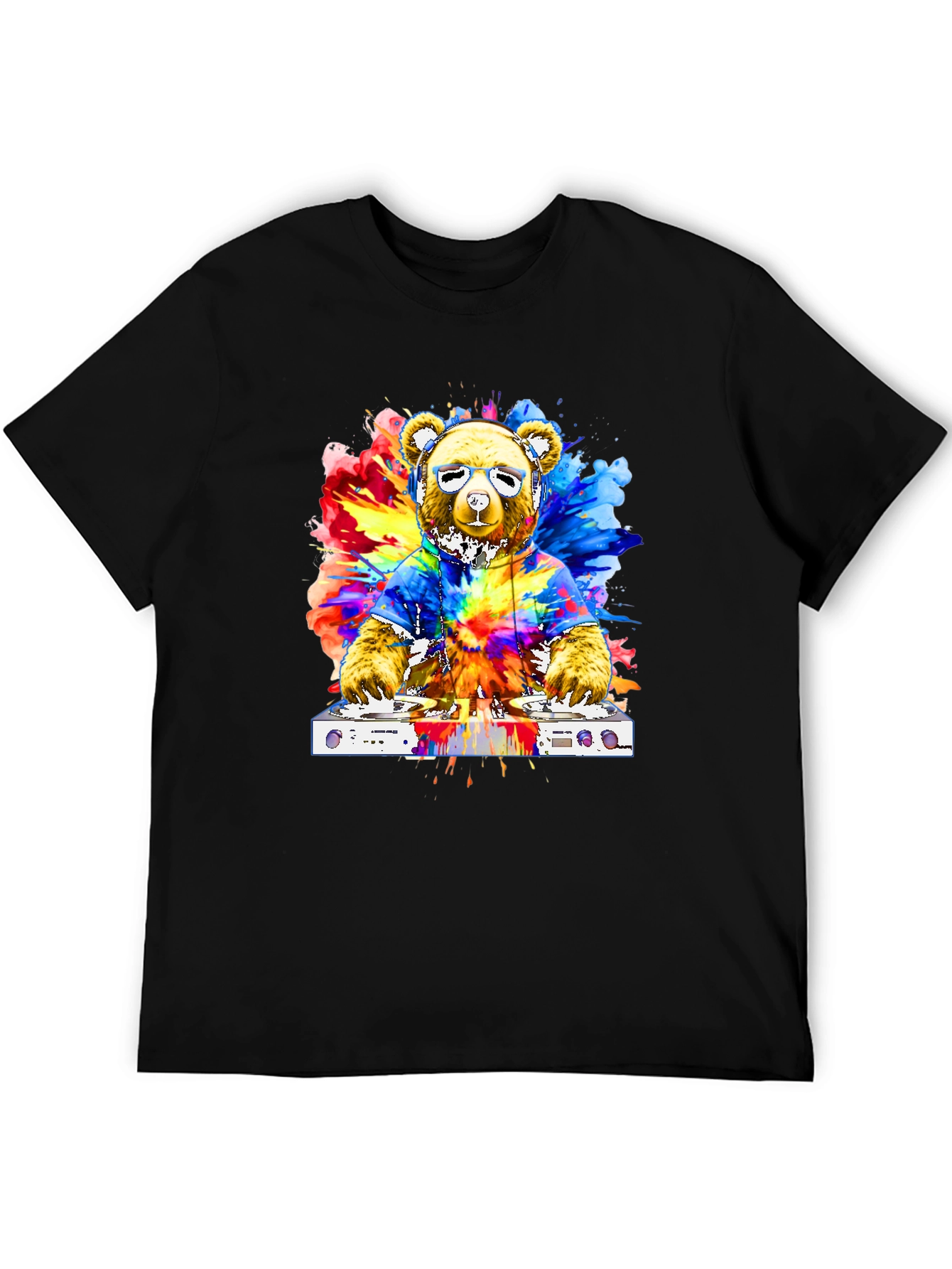 Black DJ Bear Tie-Dye Graphic Tee view 5