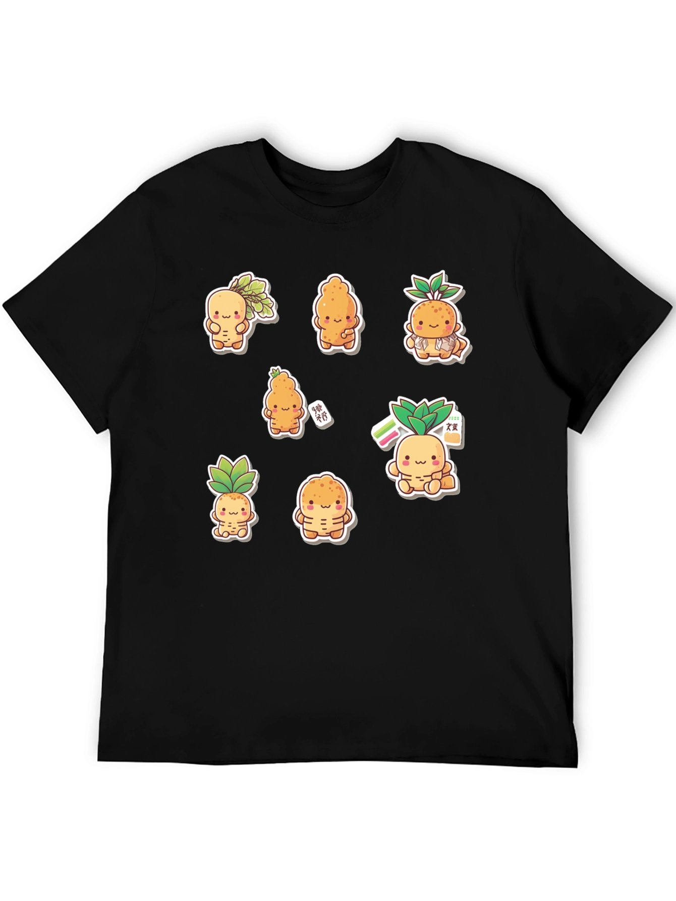 Black Cute Cartoon Root Vegetable Graphic T-Shirt view 5