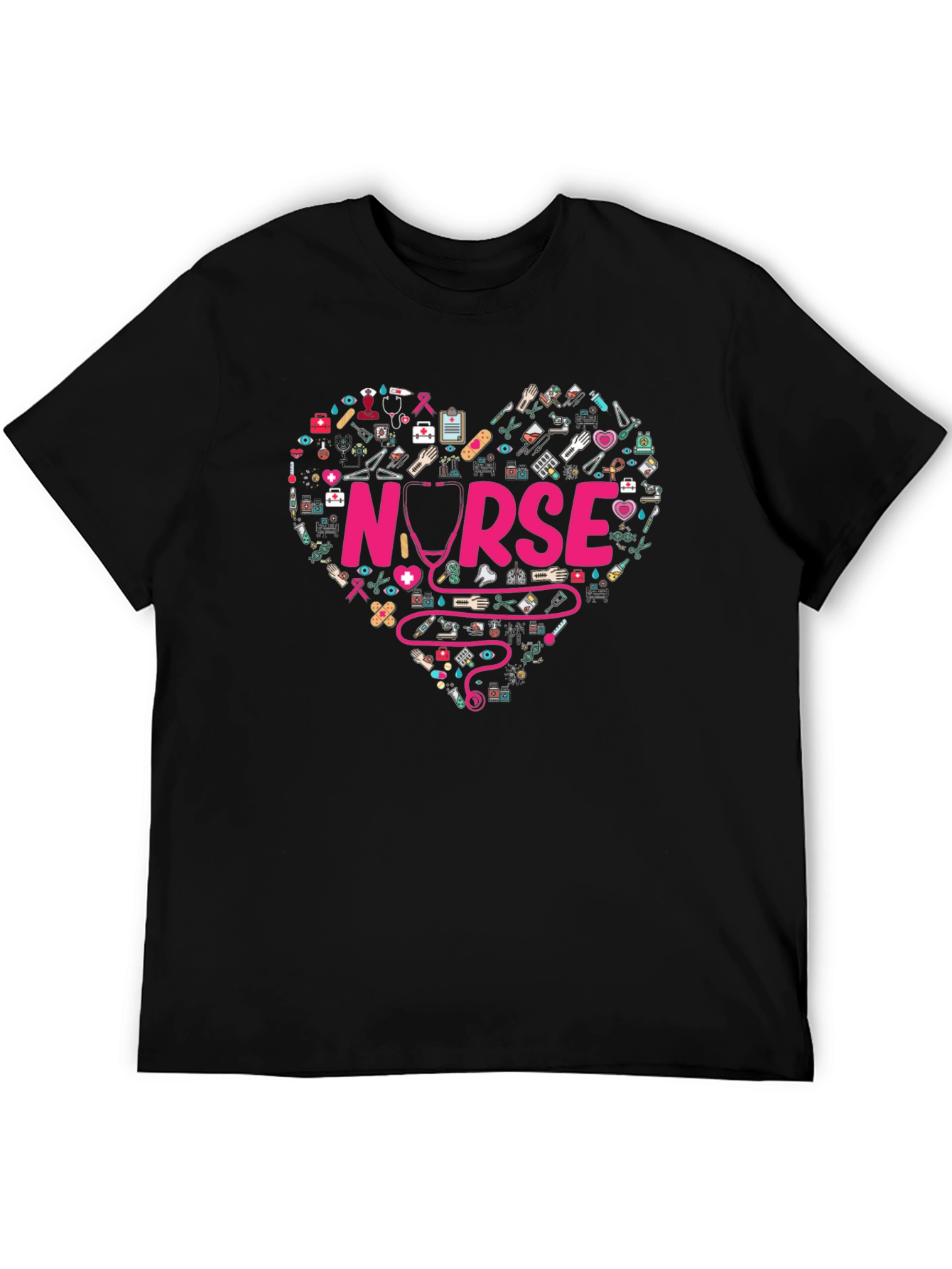 Black Nurse Heart Graphic T-Shirt - Medical Professional Apparel view 5