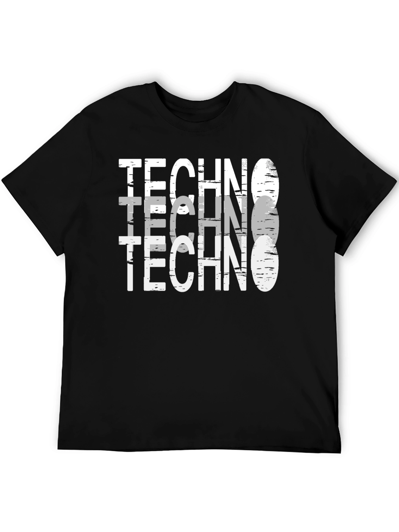 Black Techno Graphic Print Men's Black T-Shirt view 5