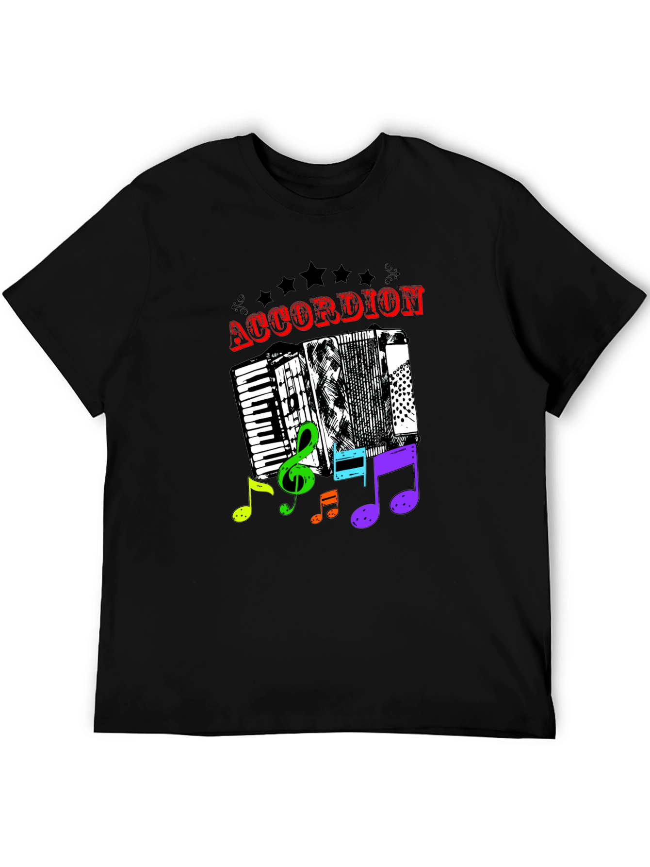 Black Accordion & Music Notes Graphic T-Shirt - Unisex view 5