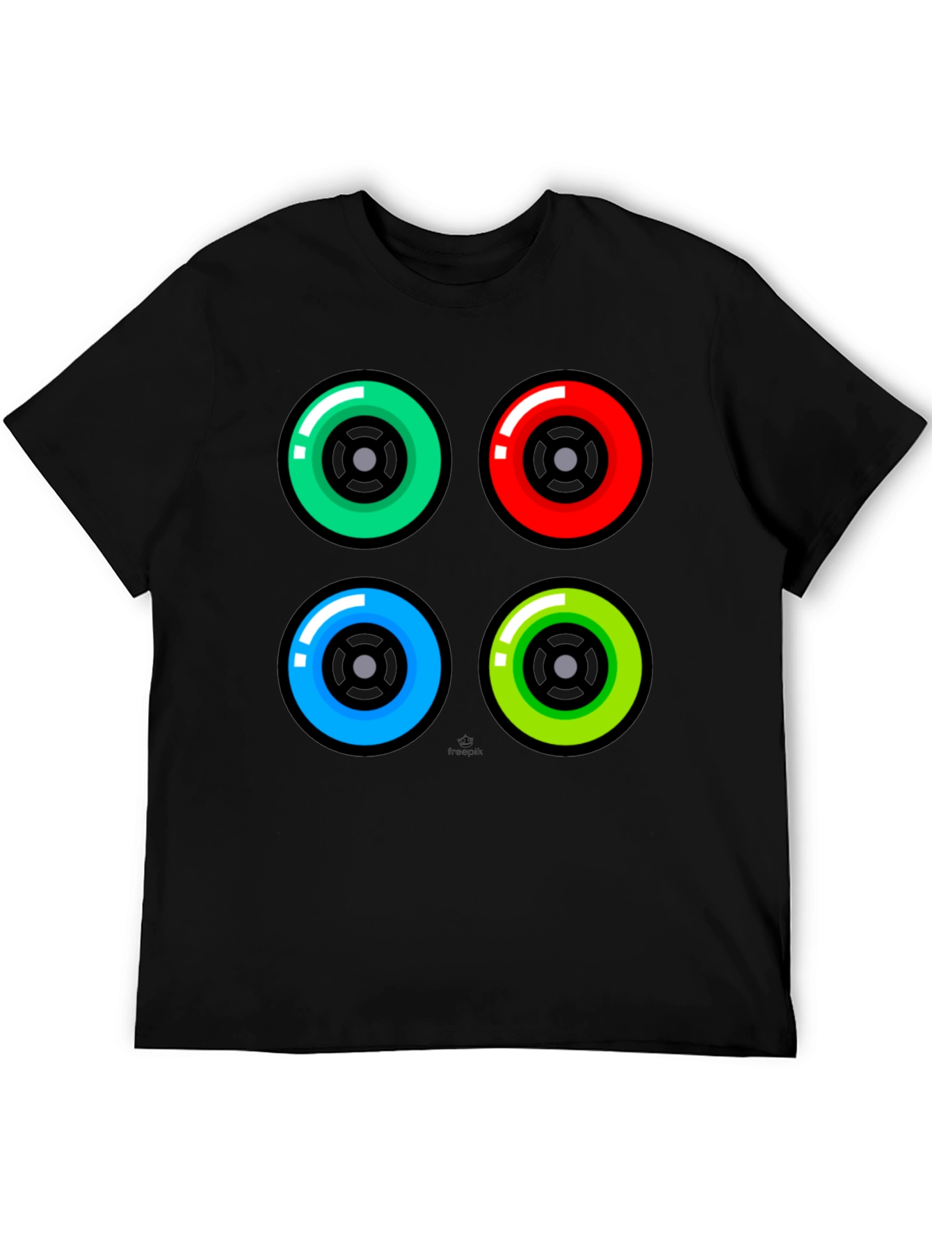Black Colorful Wheels Graphic Tee - Black Cotton T-Shirt view 5